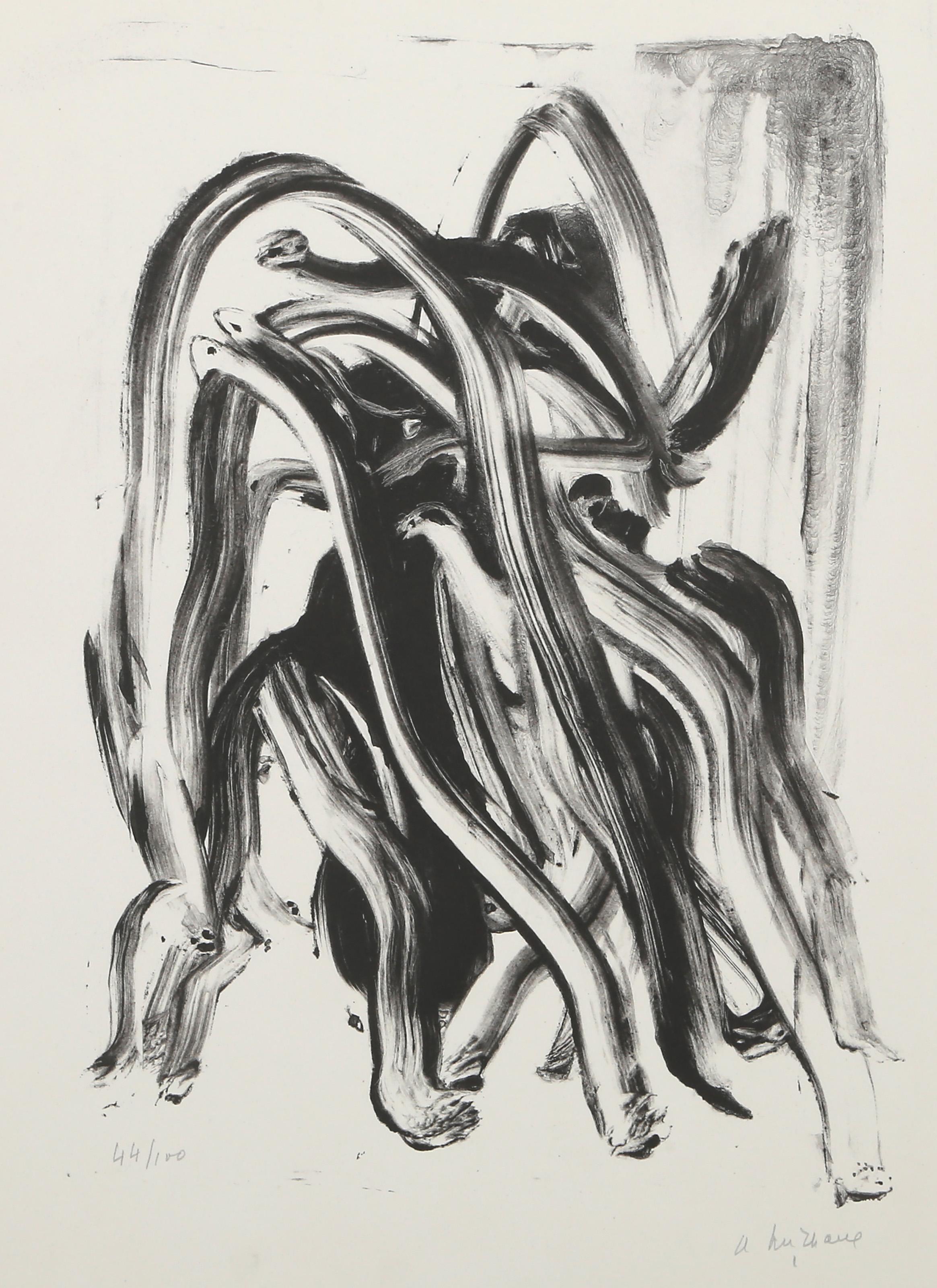 Henri Michaux, Belgian (1899 - 1984) - Abstract Composition, Year:  1949, Medium:  Lithograph, signed and numbered in pencil, Edition:  44/100, Image Size:  12 x 8.5 inches, Size:  16.5 x 12.75 in. (41.91 x 32.39 cm), Printer:  Desjobert, Paris,