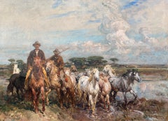 Gardiani in Camargue, Olio su tela firmato Henri Emilien Rousseau, 1924
