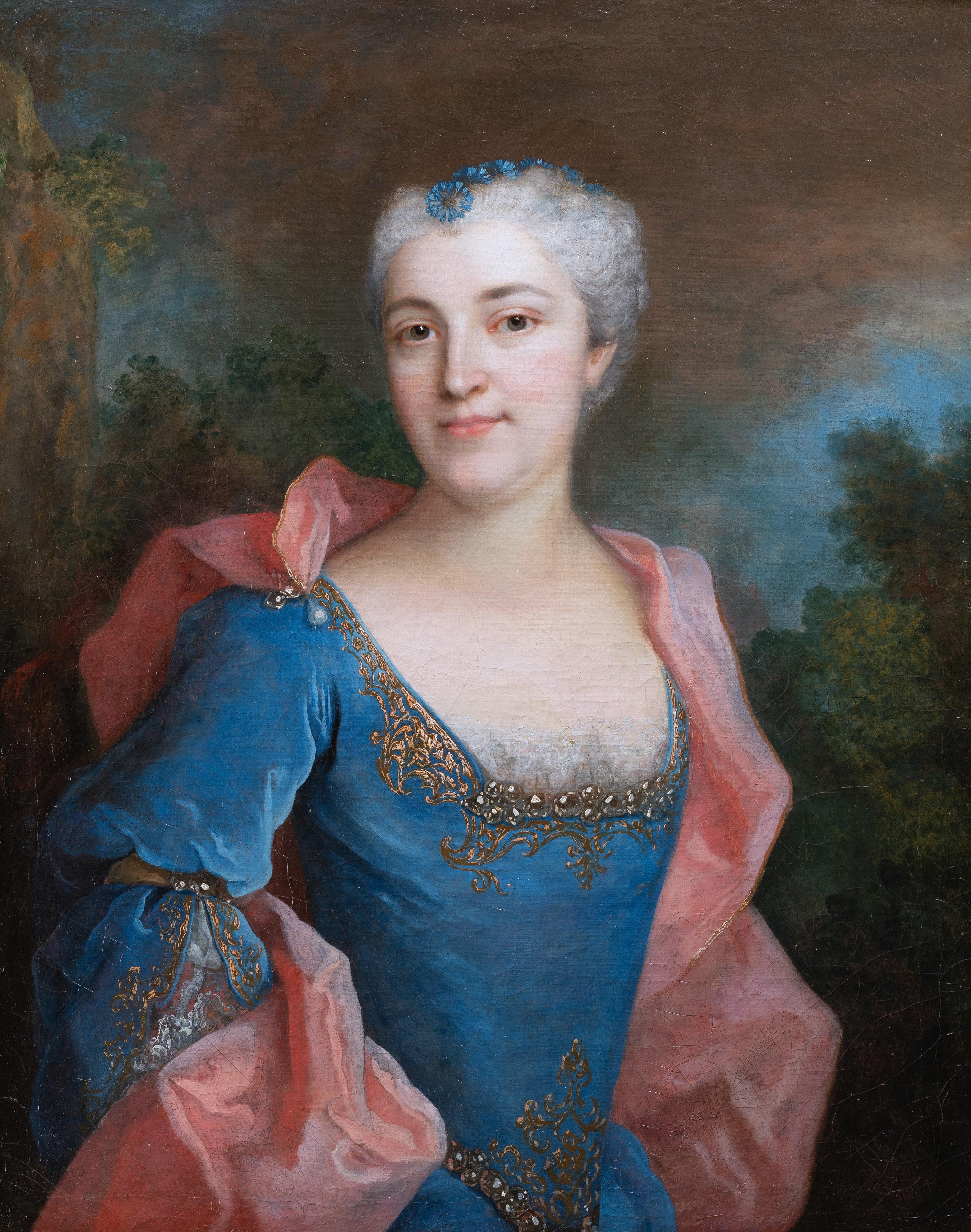 18th c. French Portrait of Louise Dorothea von Hoffman, signed H. Millot, 1724 - Painting by Henri Millot