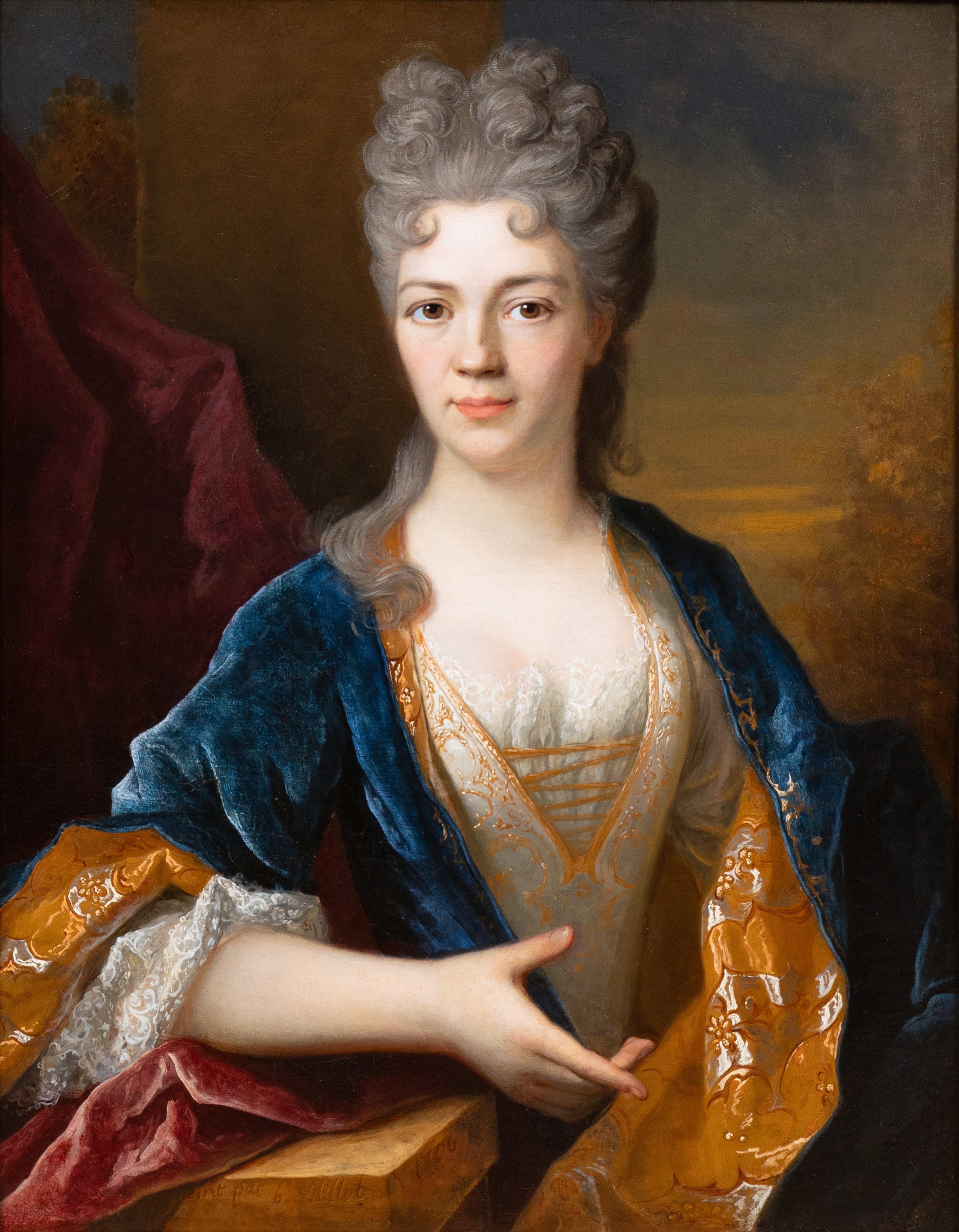 Ritratto di giovane donna, firmato Henri Millot, Parigi, inizio XVIII secolo in vendita 1