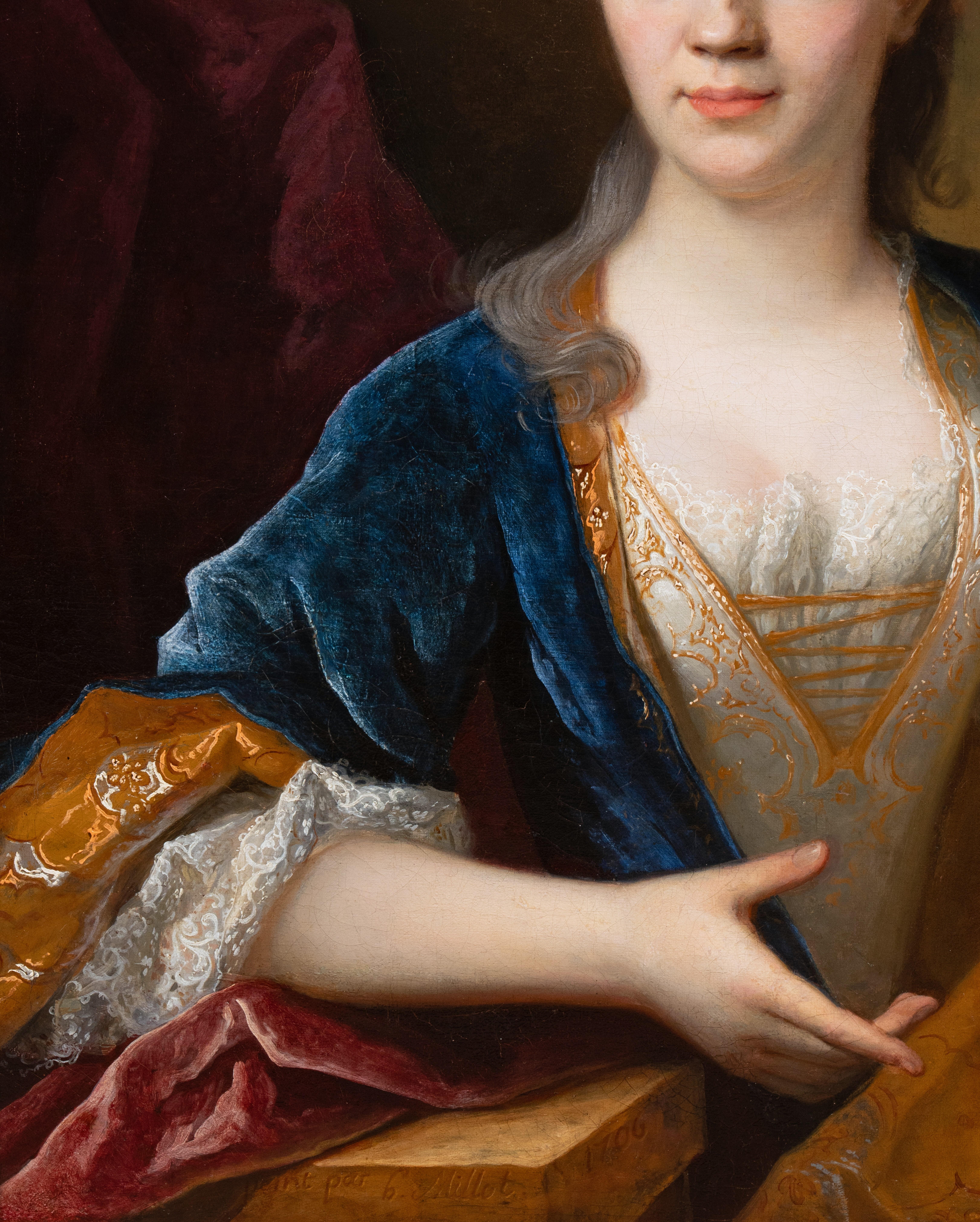 Ritratto di giovane donna, firmato Henri Millot, Parigi, inizio XVIII secolo in vendita 3