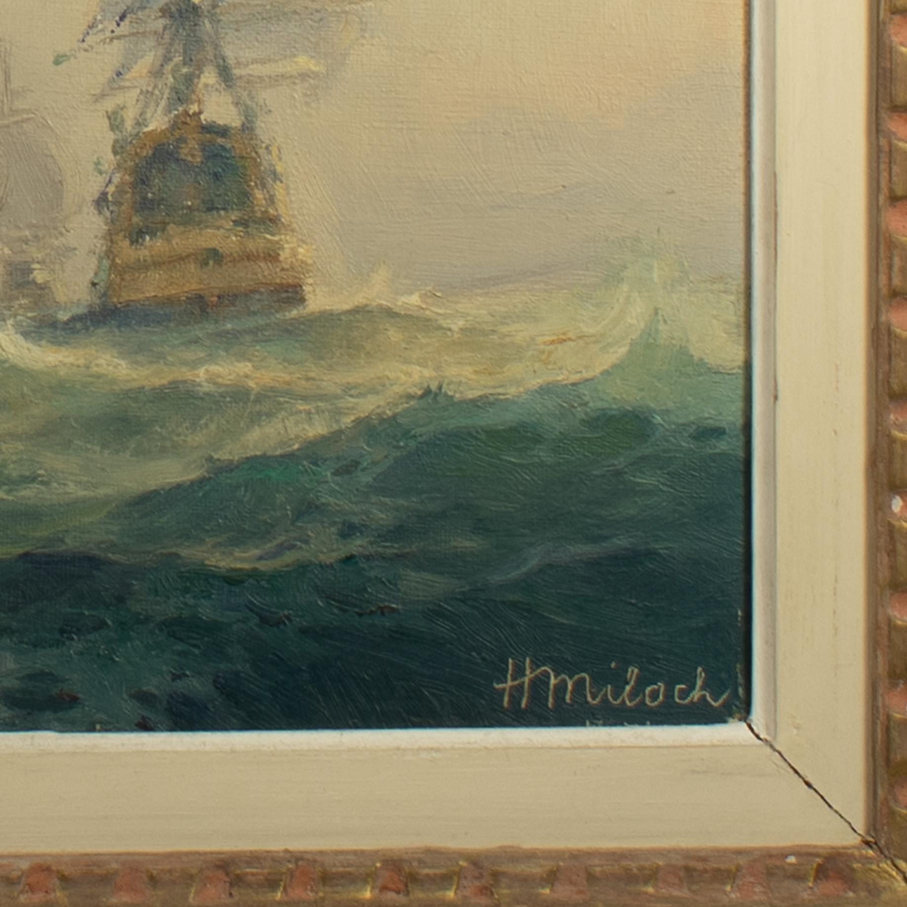 Hand-Painted Henri MILOCH (1898-1979) Maritime Painting, signed and dated For Sale