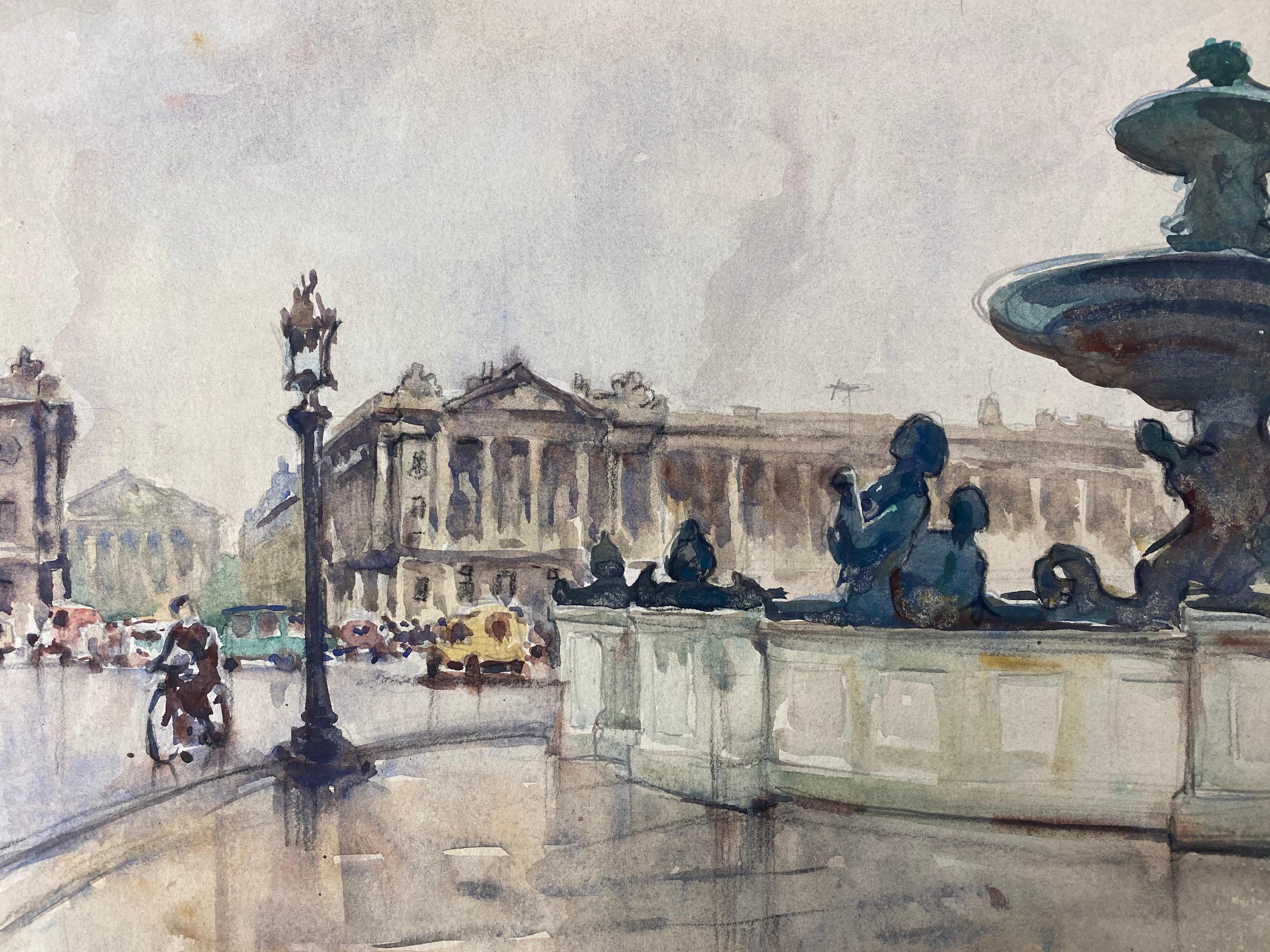 Ecole de Paris Mid 20th Century, A Scene by Place De Le Concorde Paris - Painting by Henri Miloch