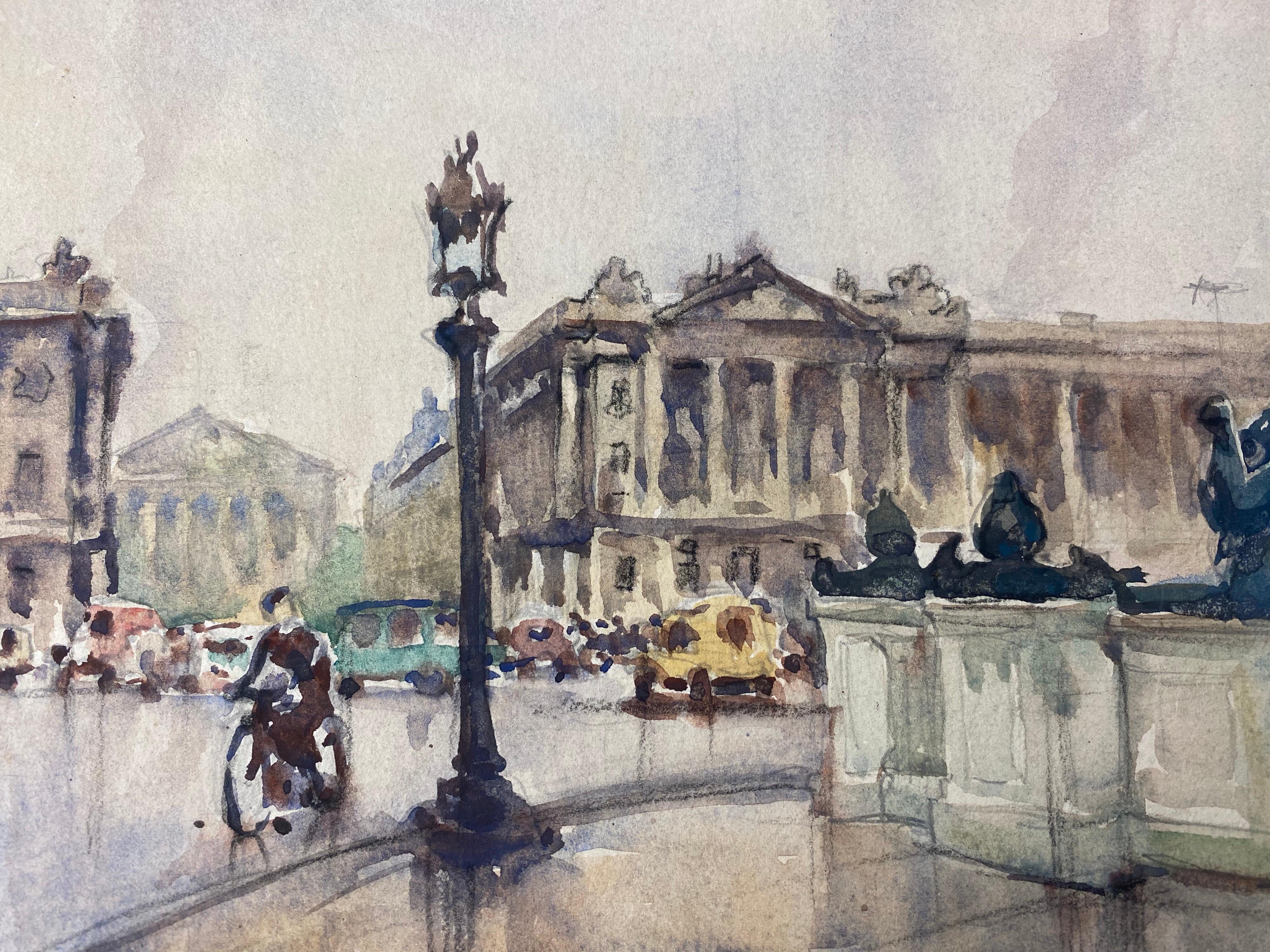 Ecole de Paris Mid 20th Century, A Scene by Place De Le Concorde Paris - Impressionist Painting by Henri Miloch