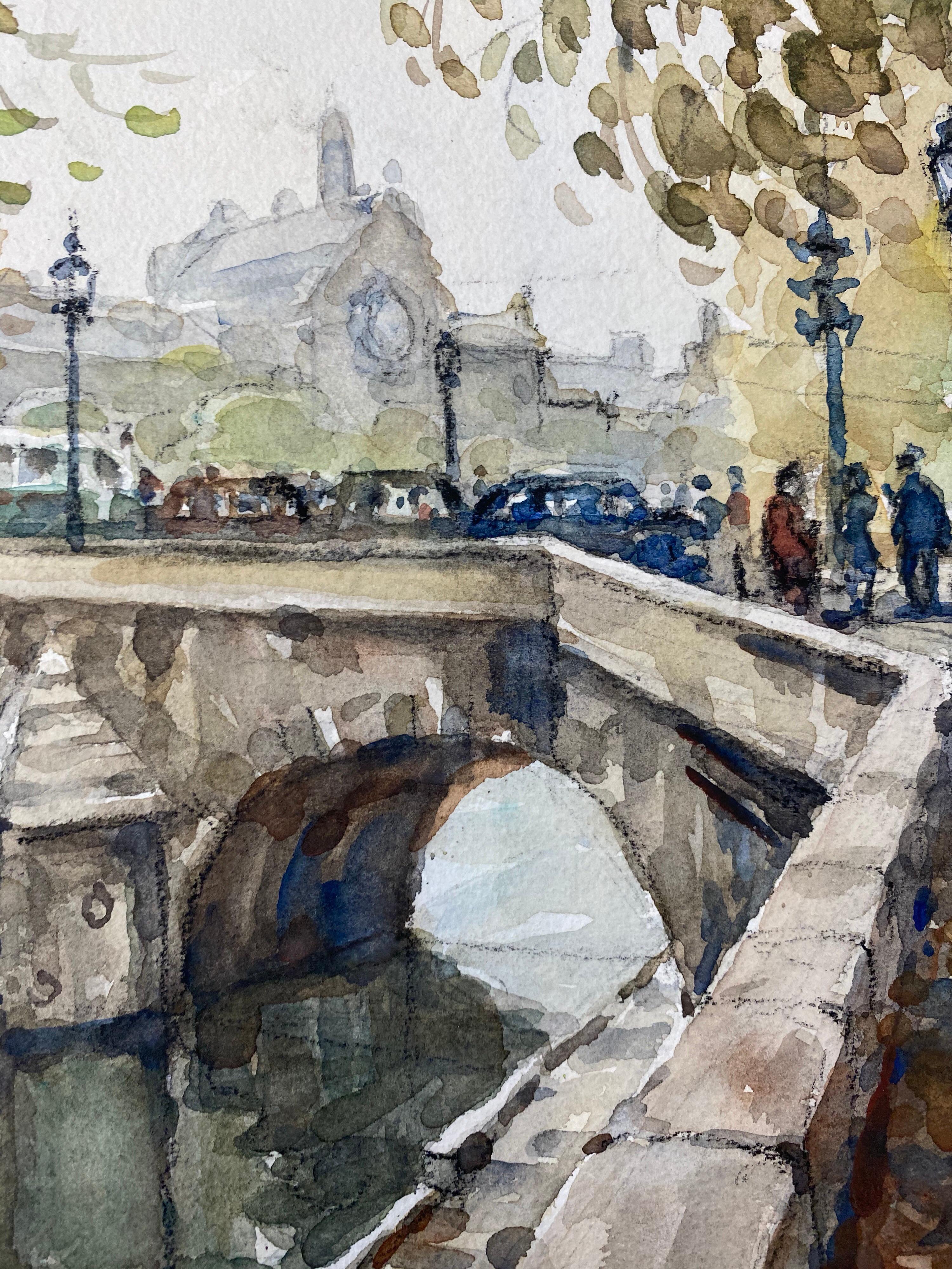 Ecole de Paris Mid 20th Century, Parisian Scene River Seine Pont - Impressionist Painting by Henri Miloch