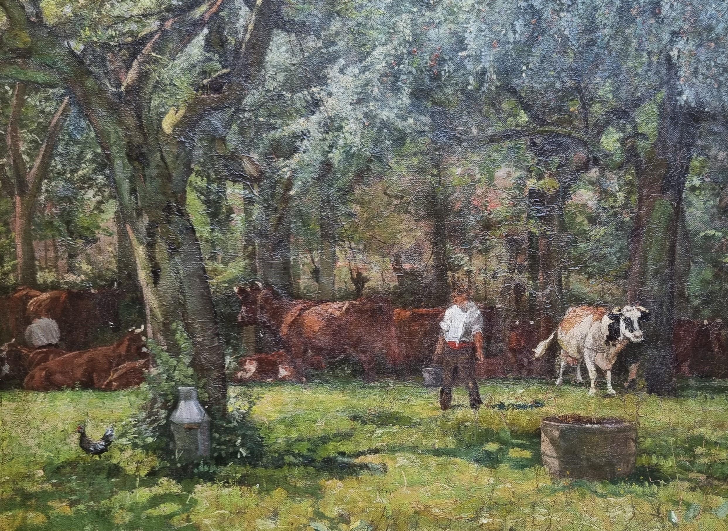 Gemälde Französische naturalistische Landschaft Kühe und Bäume Henri MORAL 19. Jahrhundert im Angebot 2