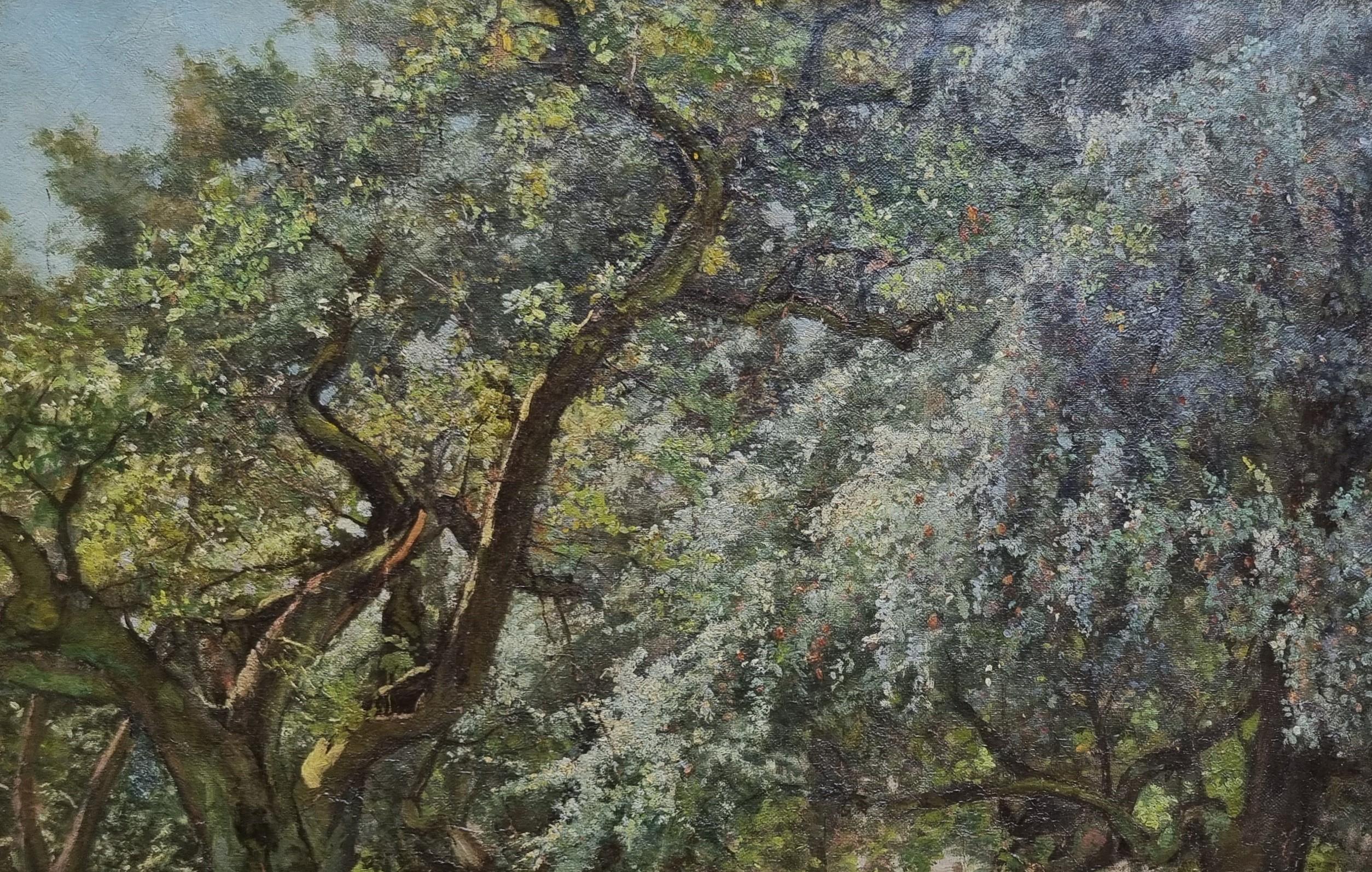 Gemälde Französische naturalistische Landschaft Kühe und Bäume Henri MORAL 19. Jahrhundert im Angebot 5