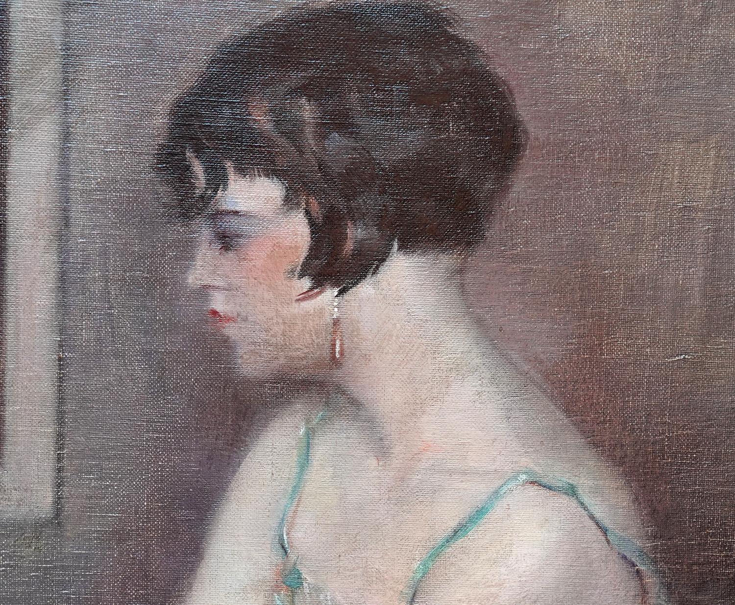 Bailarinas poniéndose los zapatos - Pintura al óleo de arte impresionista francés ballet en venta 4