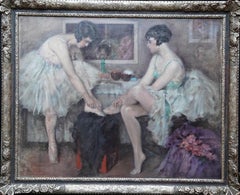 Ballerinas putting on their Shoes - French Impressionist art oil painting ballet