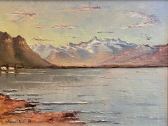 "Lago e montagne" di Henry Moreillon - Olio su tela - 50,5x65,5 cm