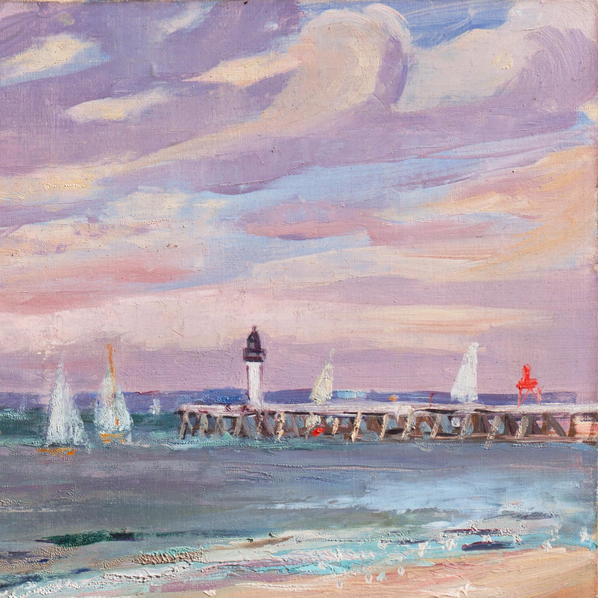 'Sailing off Trouville', Brittany Coast, French Impressionist Oil, Benezit For Sale 5