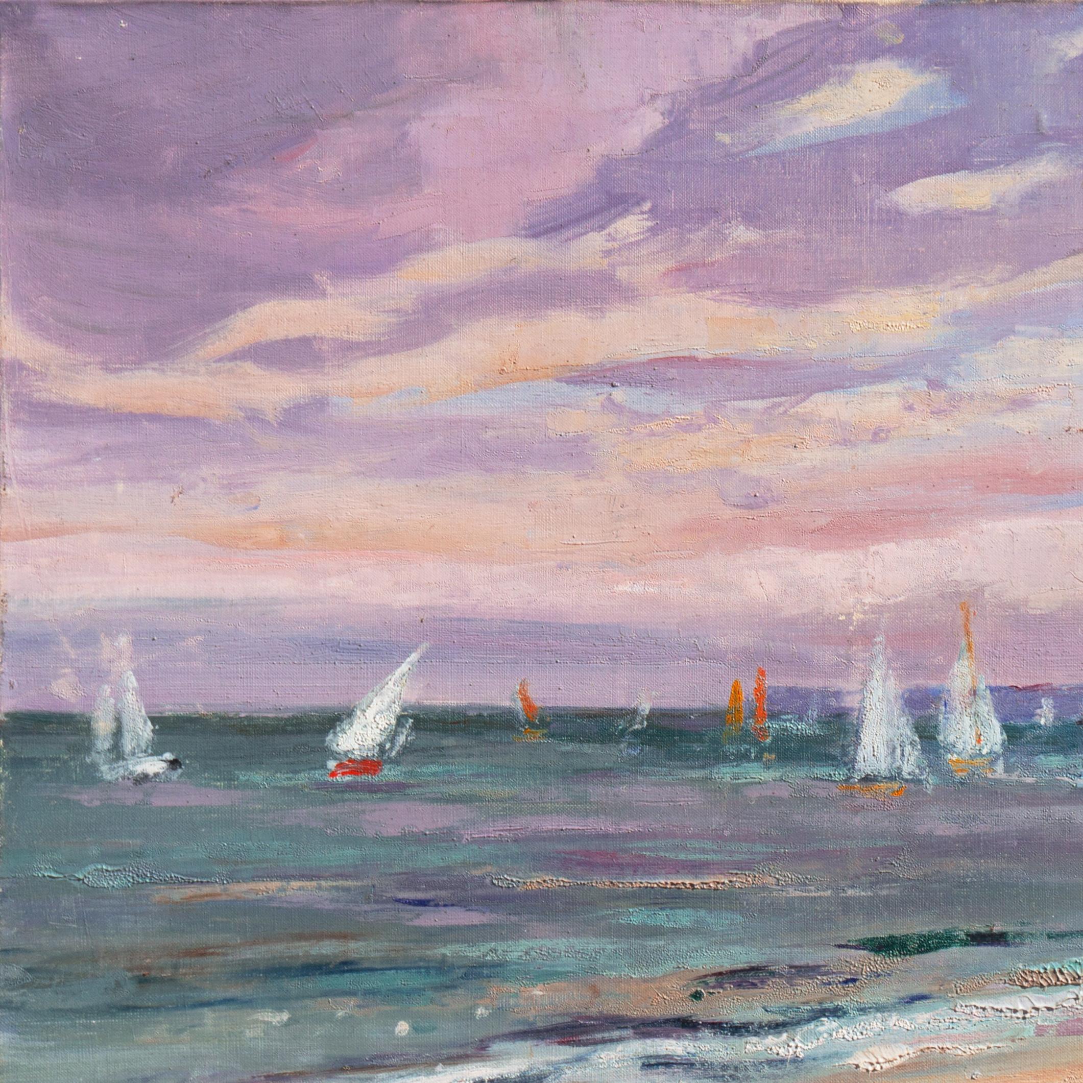 'Sailing off Trouville', Brittany Coast, French Impressionist Oil, Benezit For Sale 1