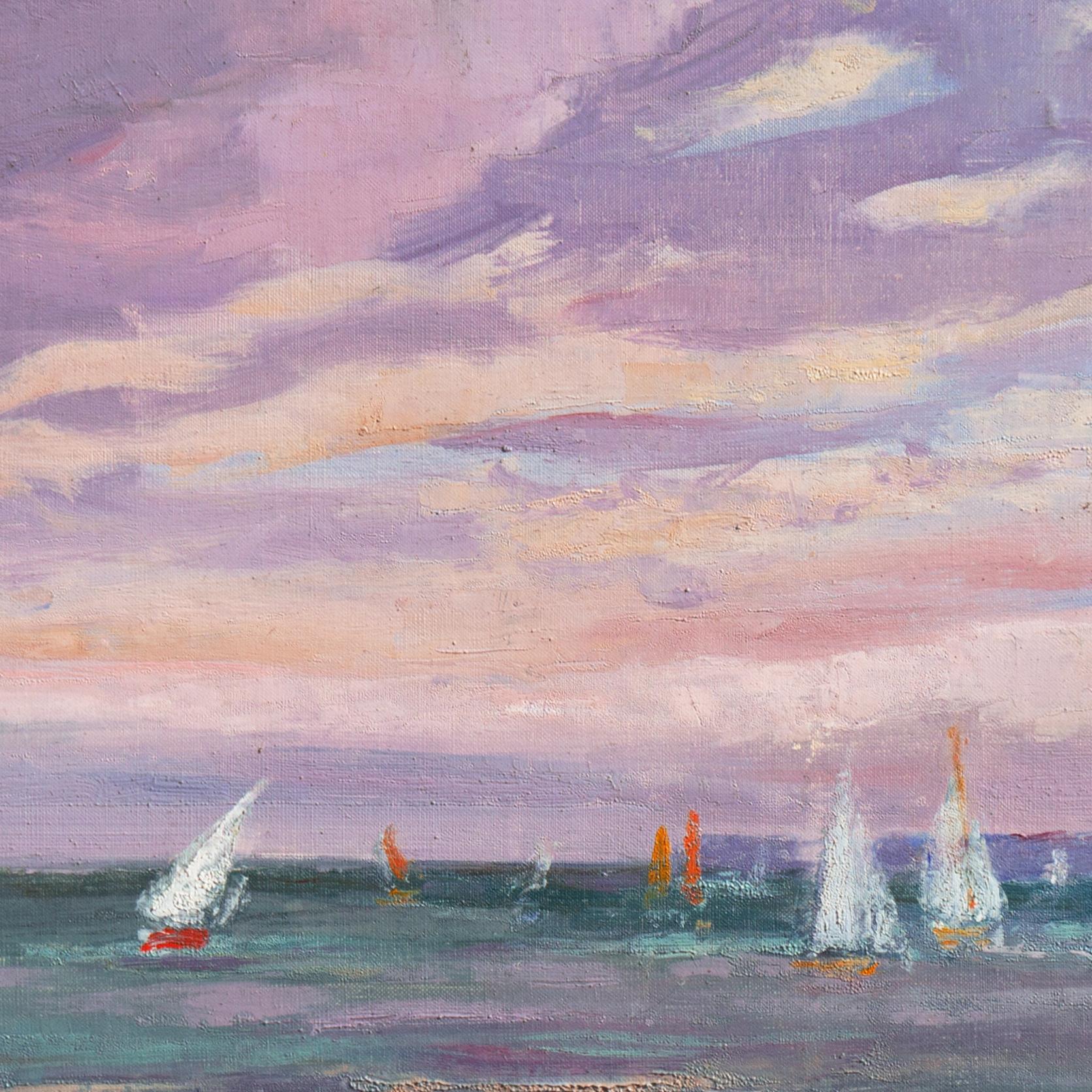 'Sailing off Trouville', Brittany Coast, French Impressionist Oil, Benezit For Sale 2