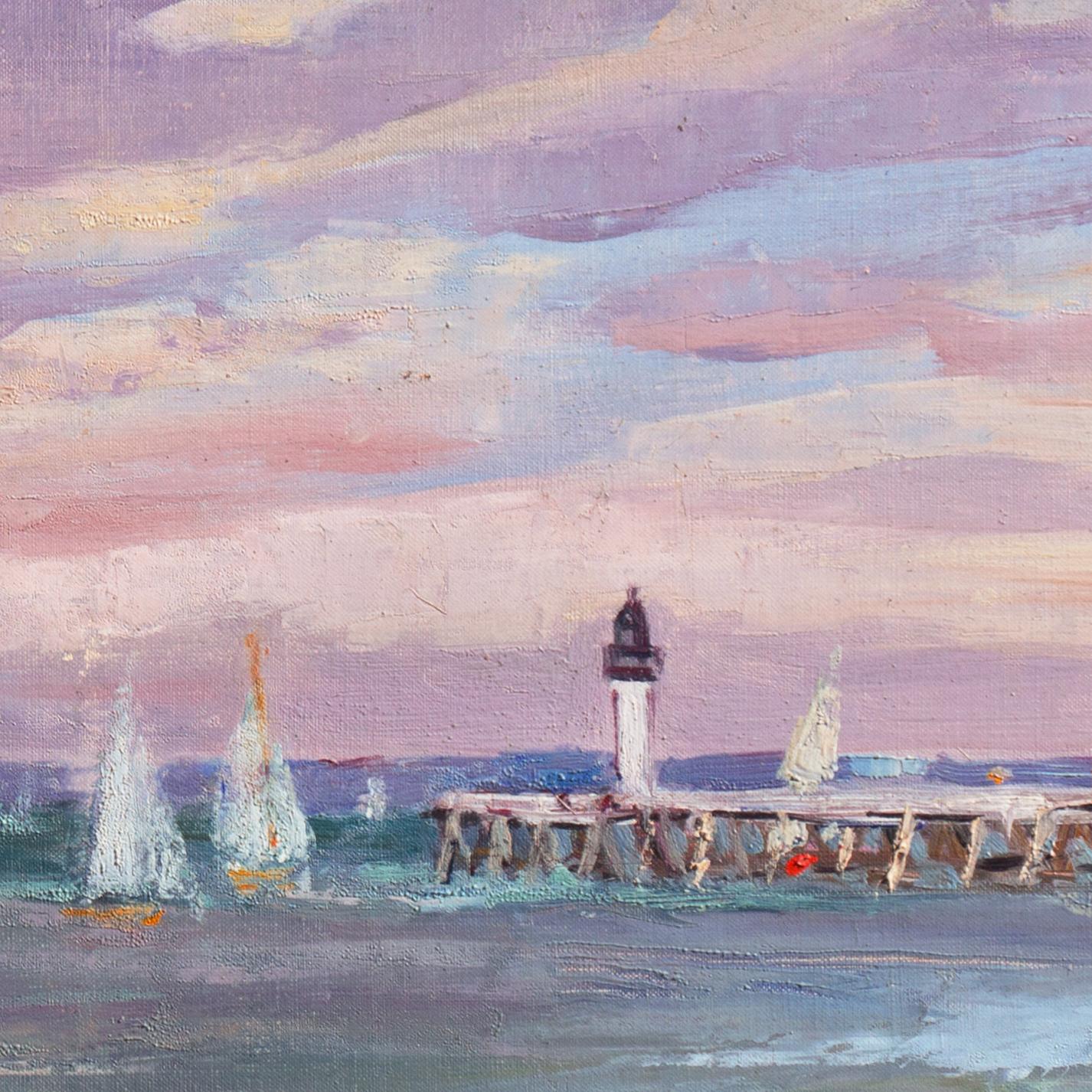 'Sailing off Trouville', Brittany Coast, French Impressionist Oil, Benezit For Sale 3