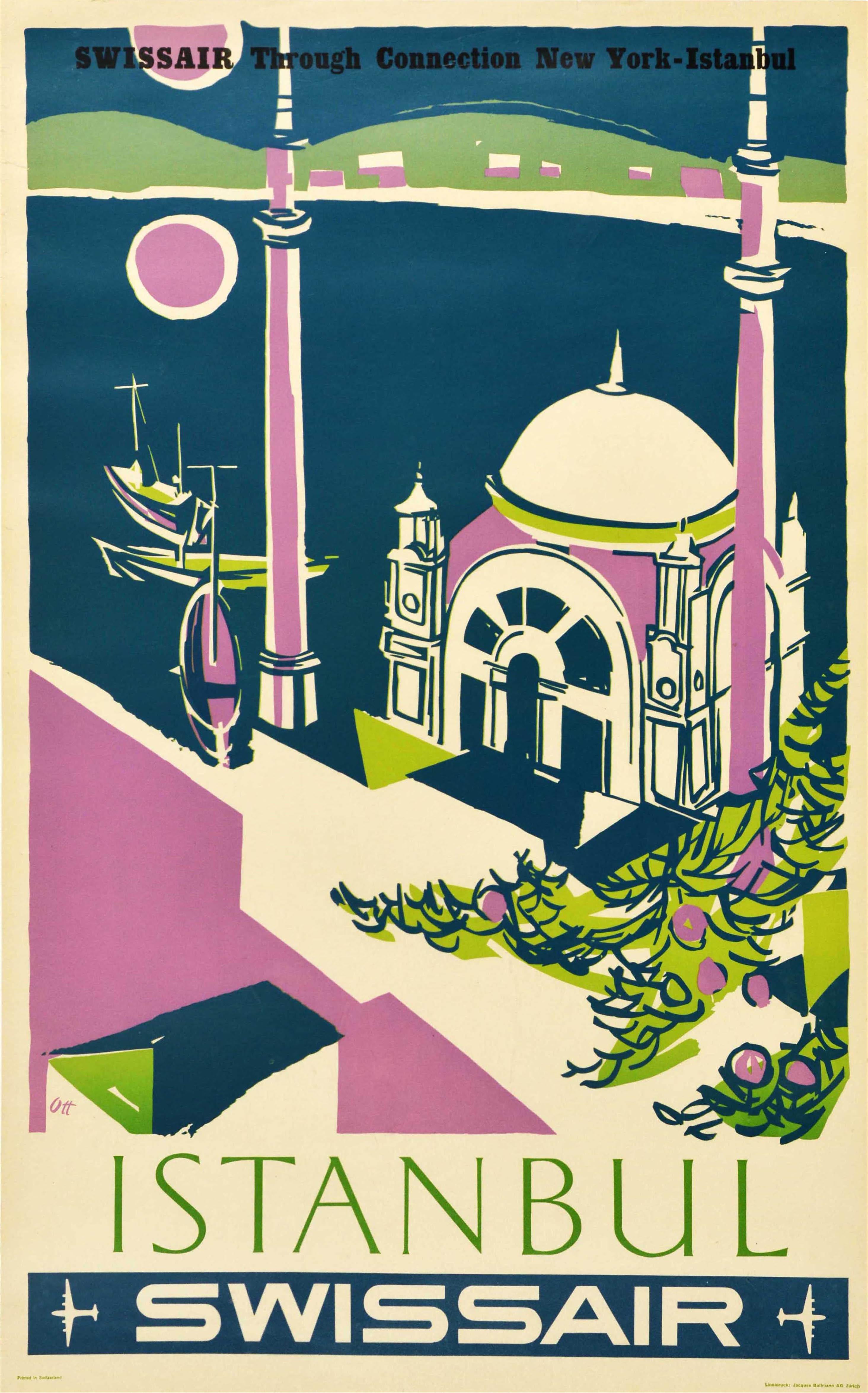 Henri Ott Print - Original Vintage Swissair Travel Poster Istanbul Turkey Swissair Airline Mosque