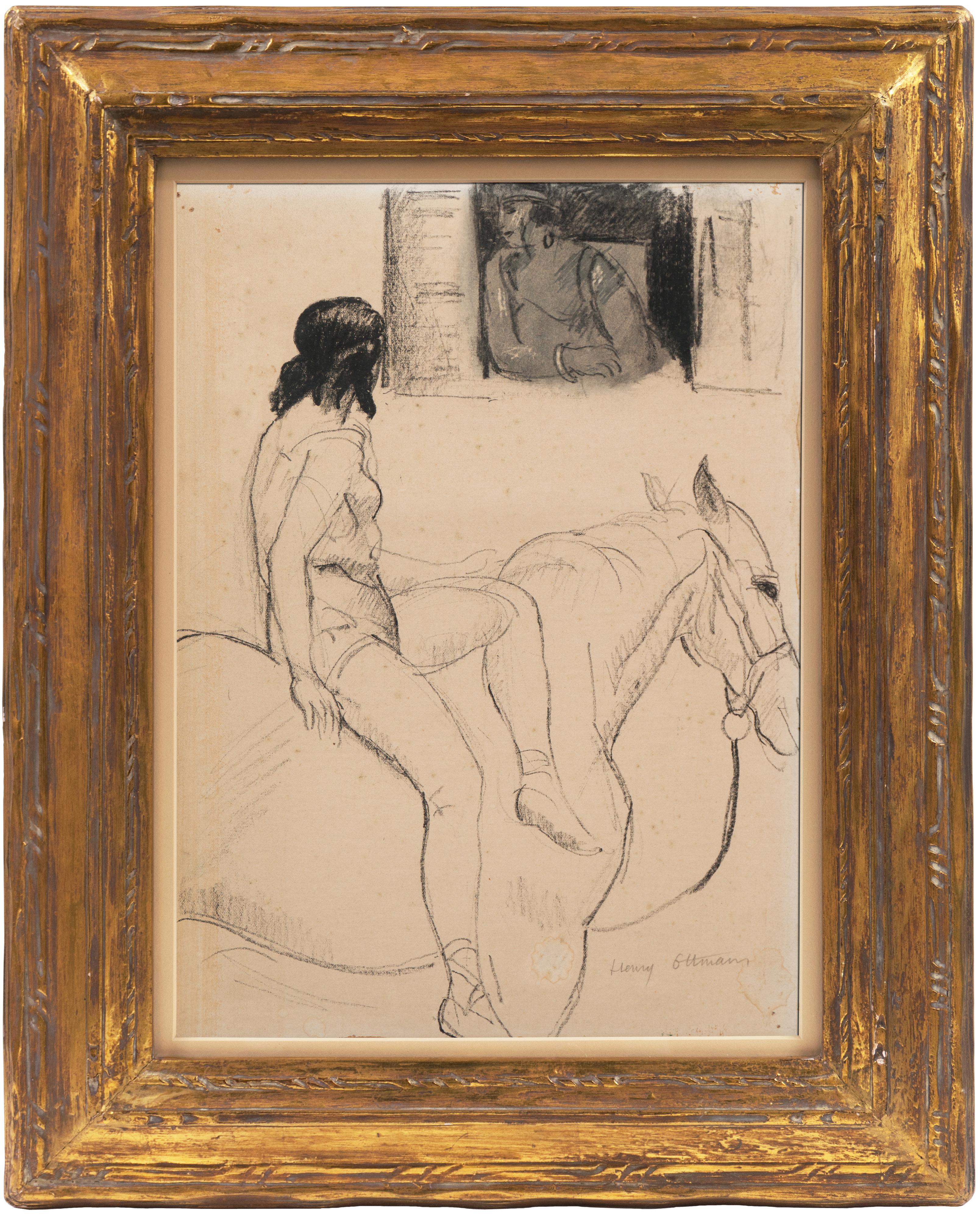'Entente', Salon d’Automne, French Post-Impressionist Equestrian Figural Drawing - Painting by Henri Ottmann