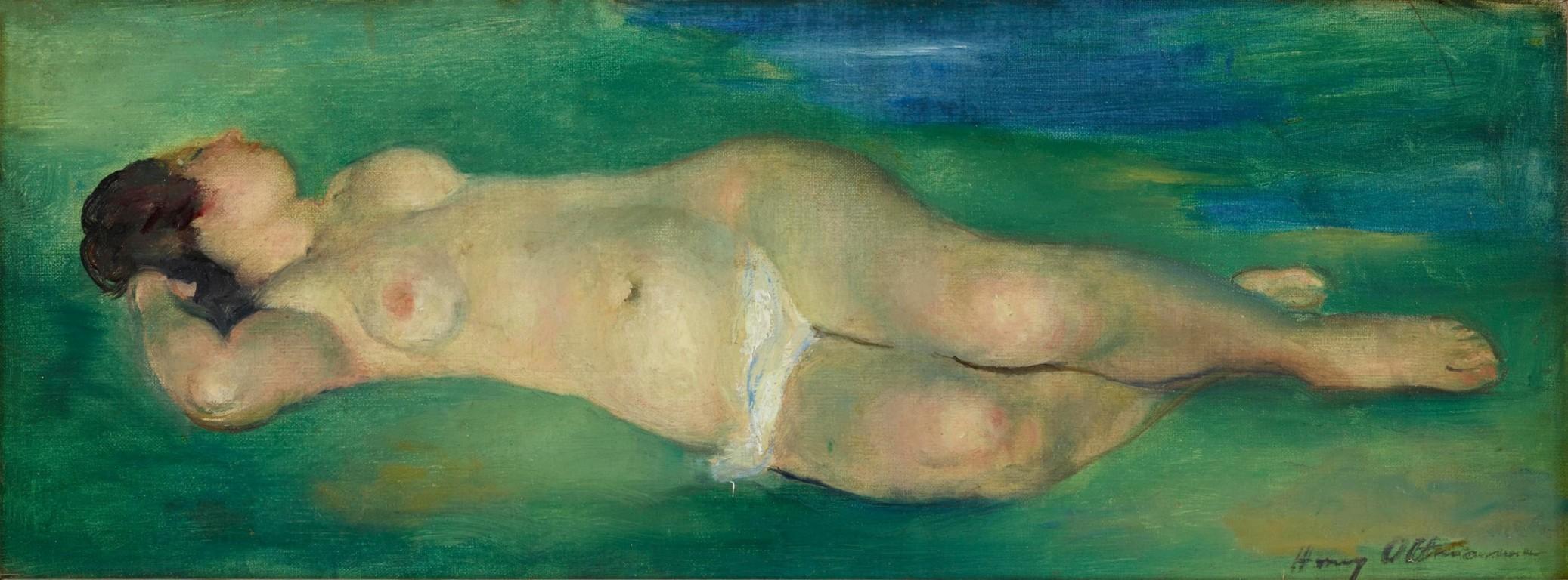 Nu Étendu dans L’Herbe (Nude Lying on the Grass) - Painting by Henri Ottmann