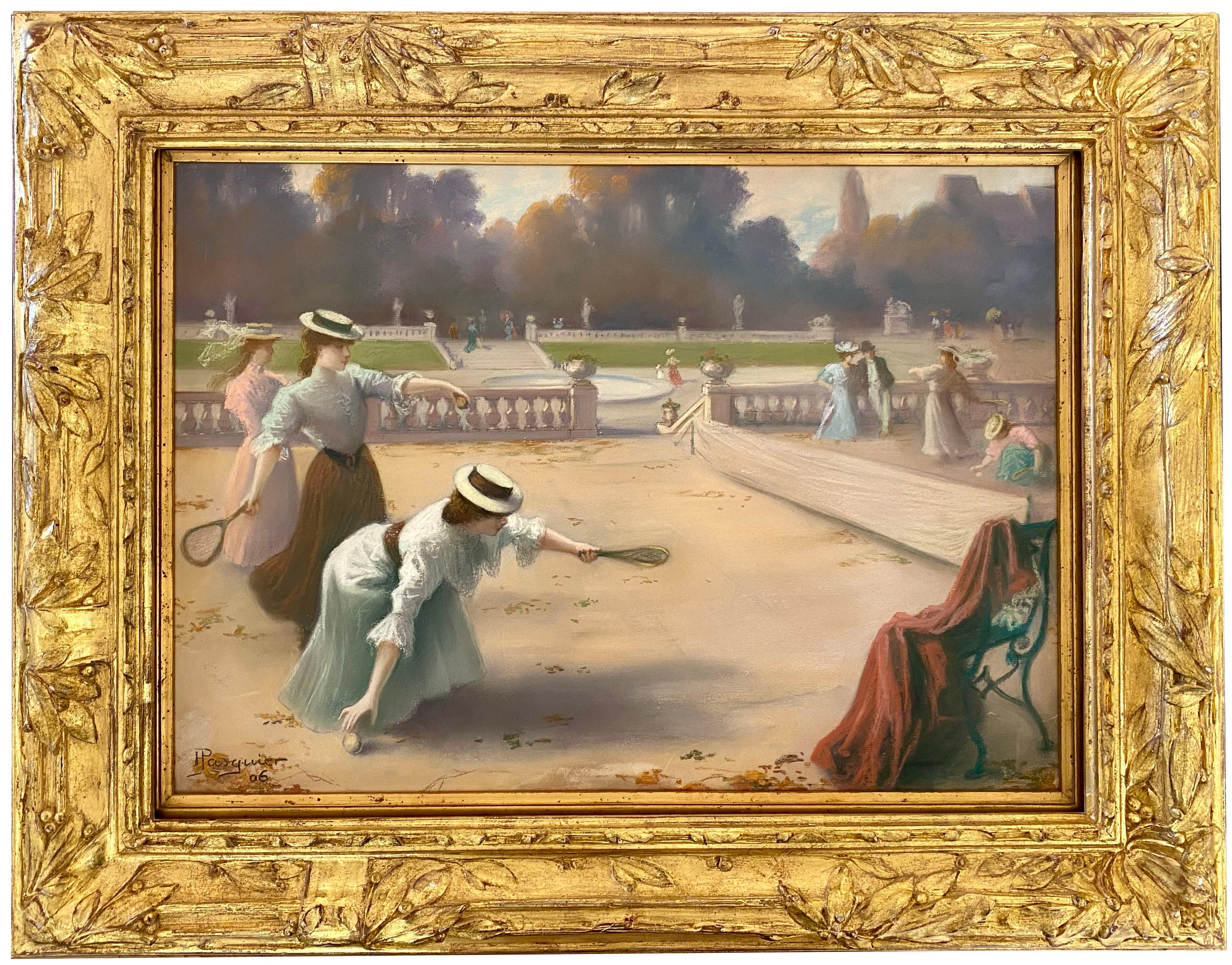Tennis au parc du château" par Henri Pasquier ( XIX - XX ) Peintre français