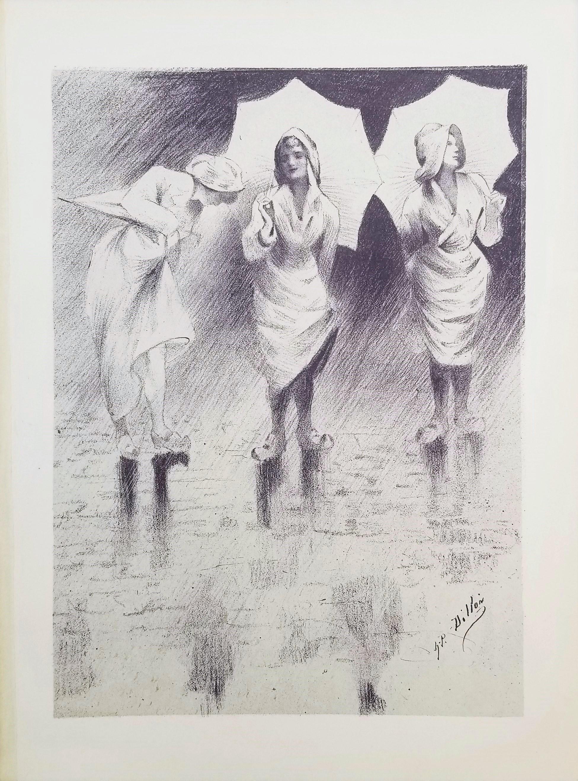 Pluviose (Regen) /// Französische Moderne Impressionistische Lithographie Paris Romantisch – Print von Henri Patrice Dillon