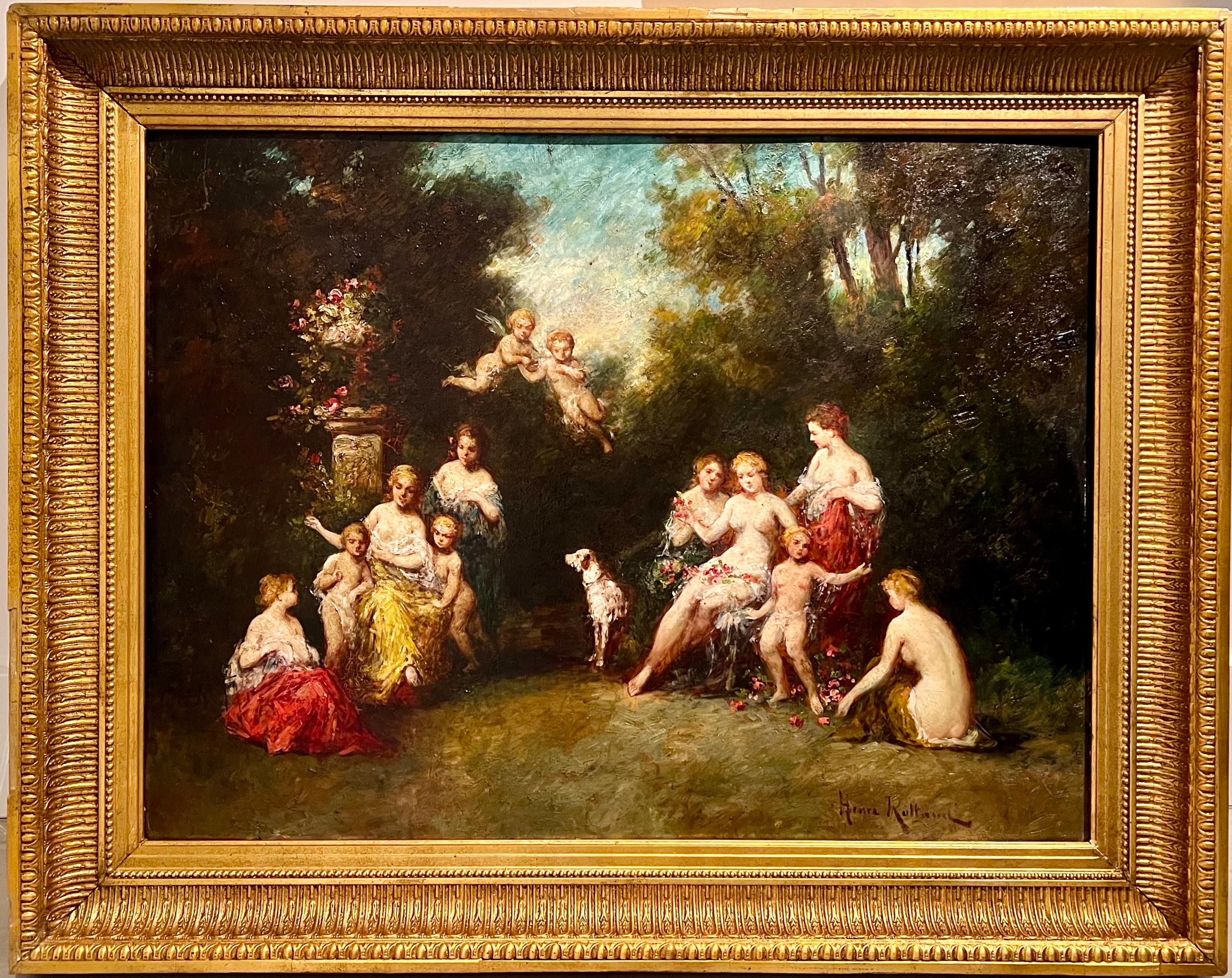 Henri Paul Rolland Figurative Painting - Large 19th century French Barbizon school oil - The outdoor concert - Monticelli