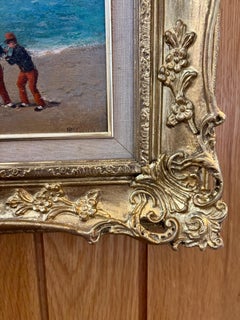 19. Jahrhundert Französischer Impressionist Hafenszene mit Fischerbooten und Menschen