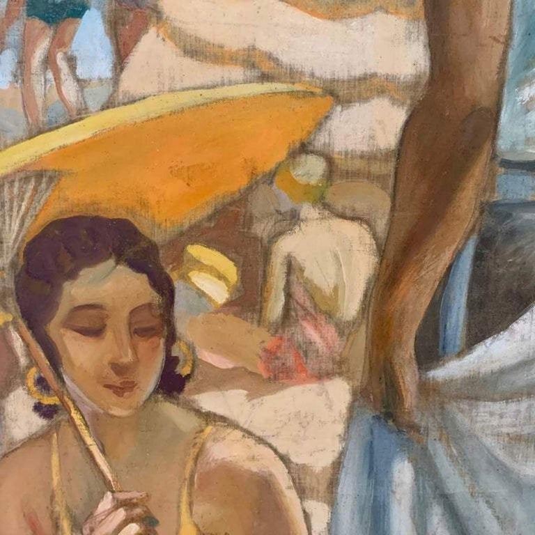 Henri Pedezert 'Day At The Beach' French Art Deco Oil Painting For
