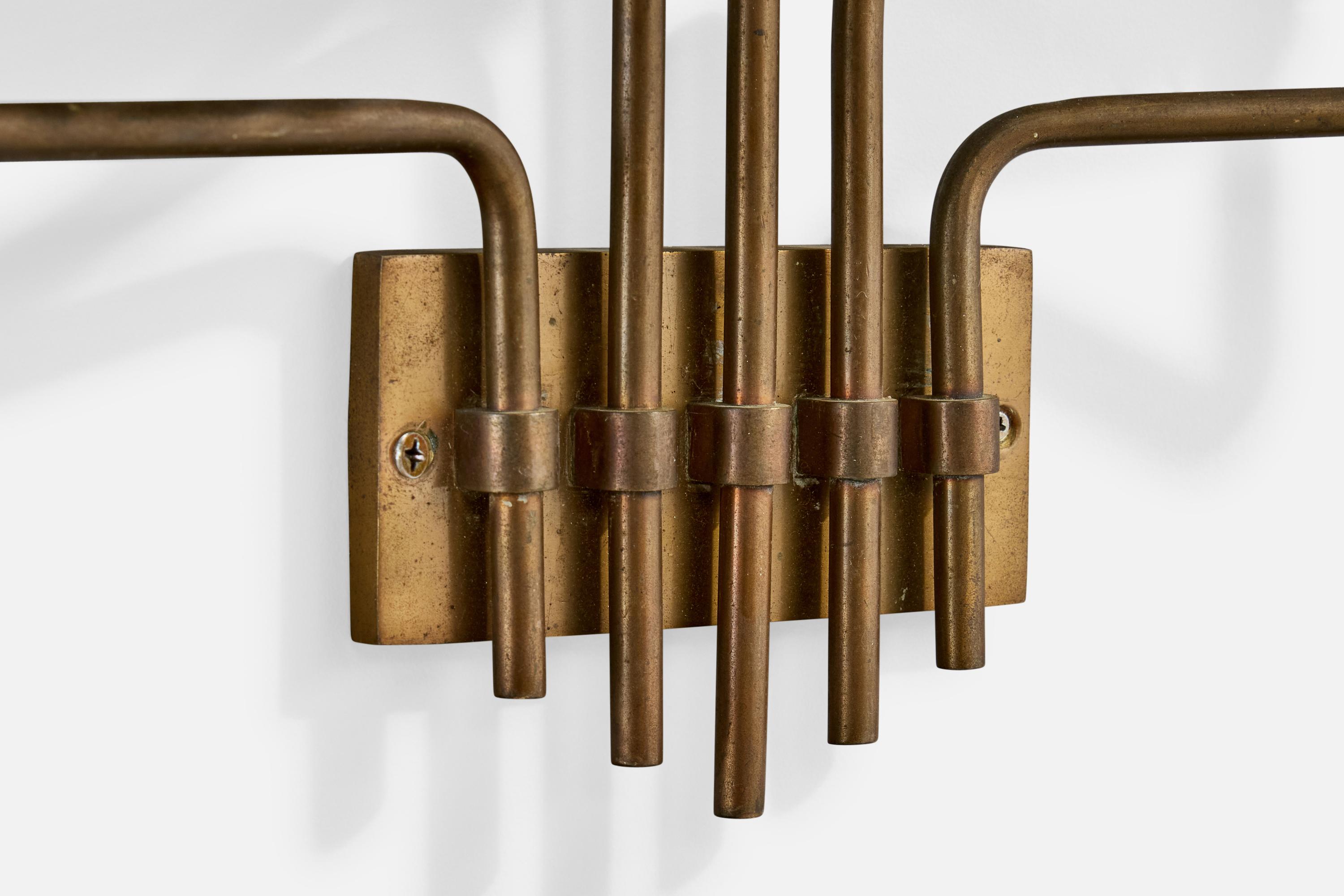Mid-20th Century Henri Petitot, Wall Lights, Brass, Fabric, France, 1950s For Sale