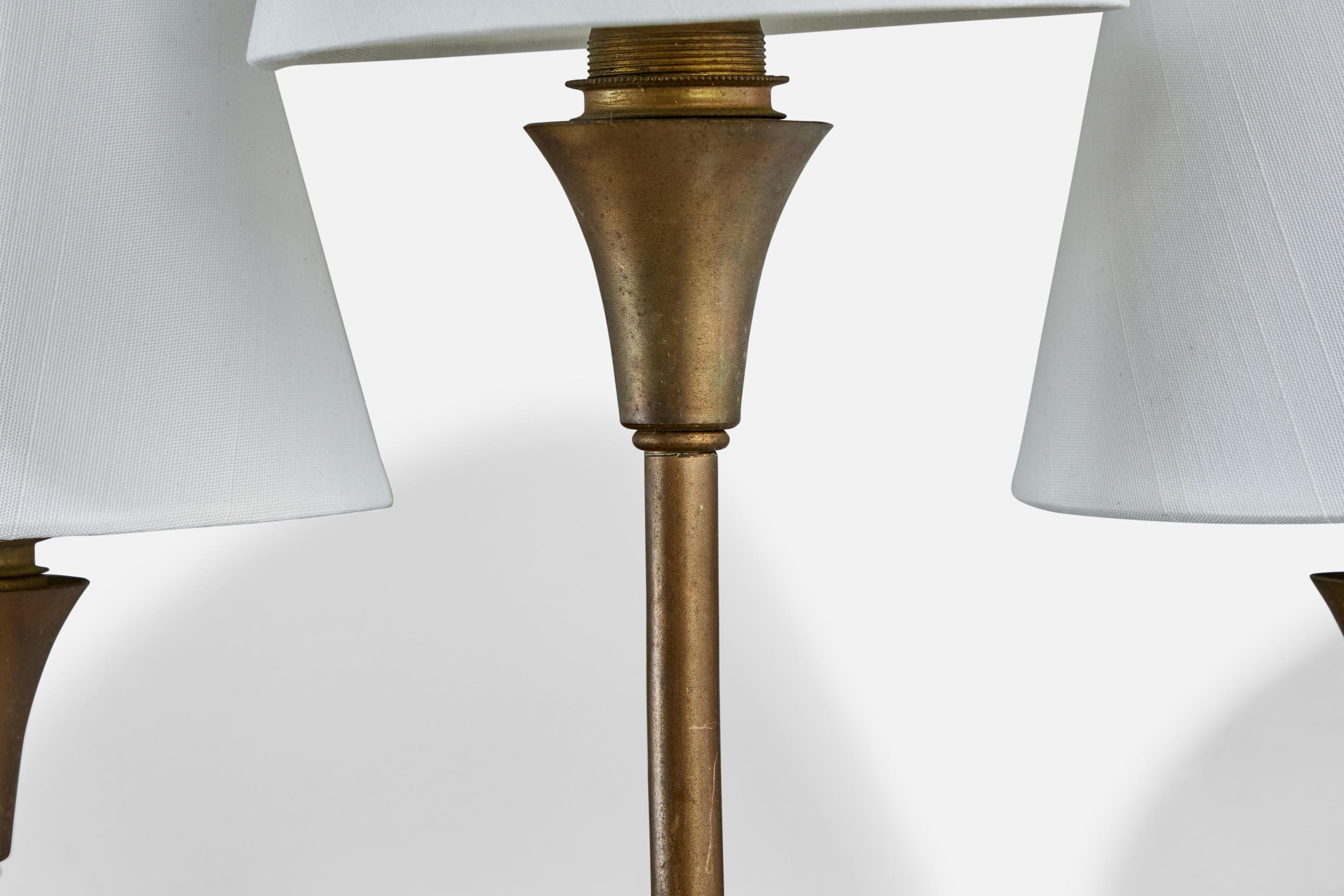 Henri Petitot, Wall Lights, Brass, Fabric, France, 1950s For Sale 2