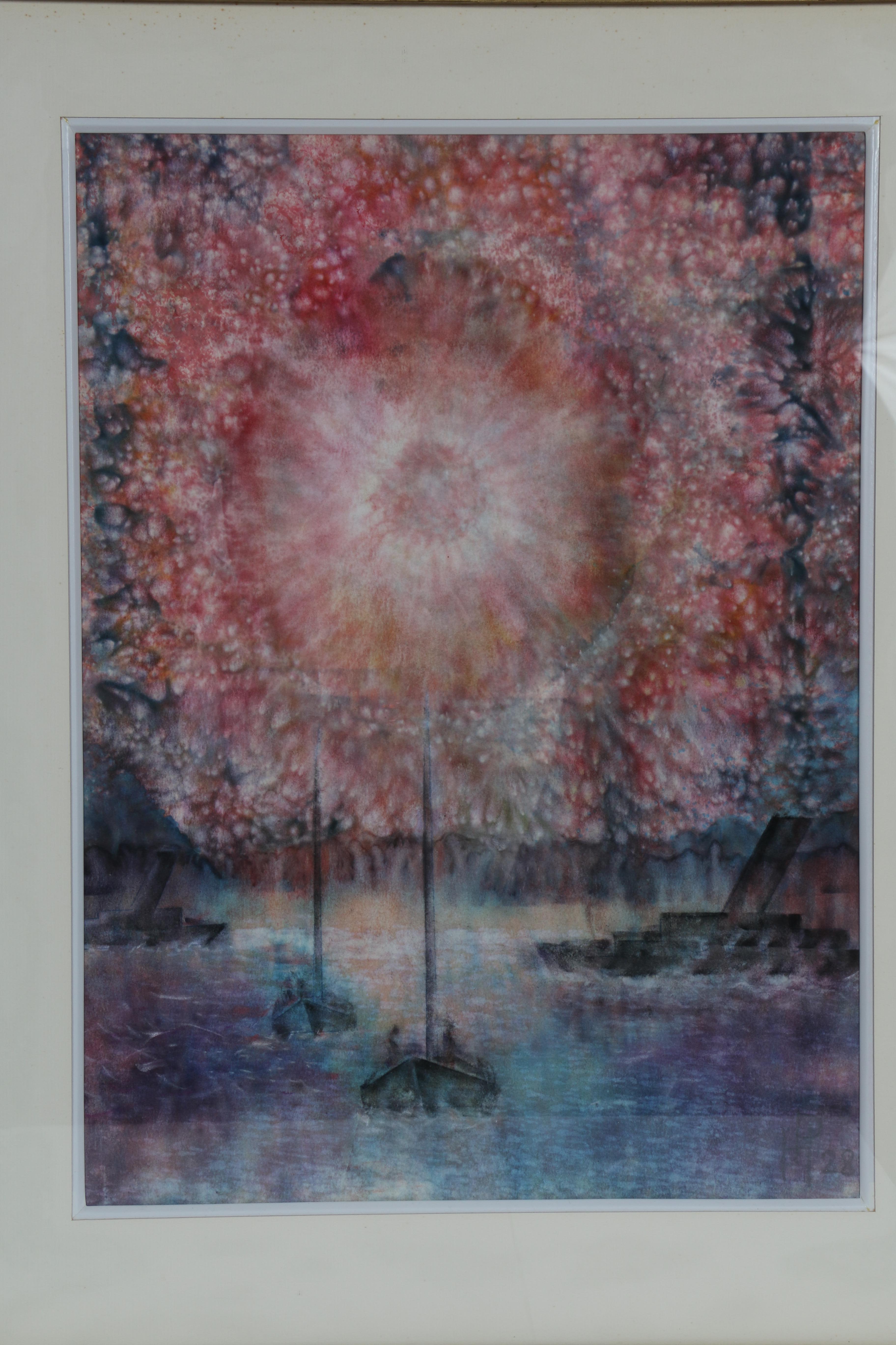 Henri PFEiffer (1907-1994), baracche sotto i fuochi d'artificio - Painting di Henri Pfeiffer