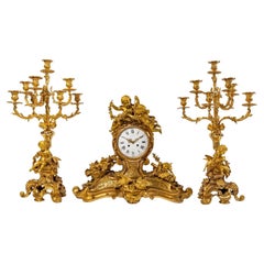 Henri Picard Important Gilt Bronze Mantel Set Late 19th Century