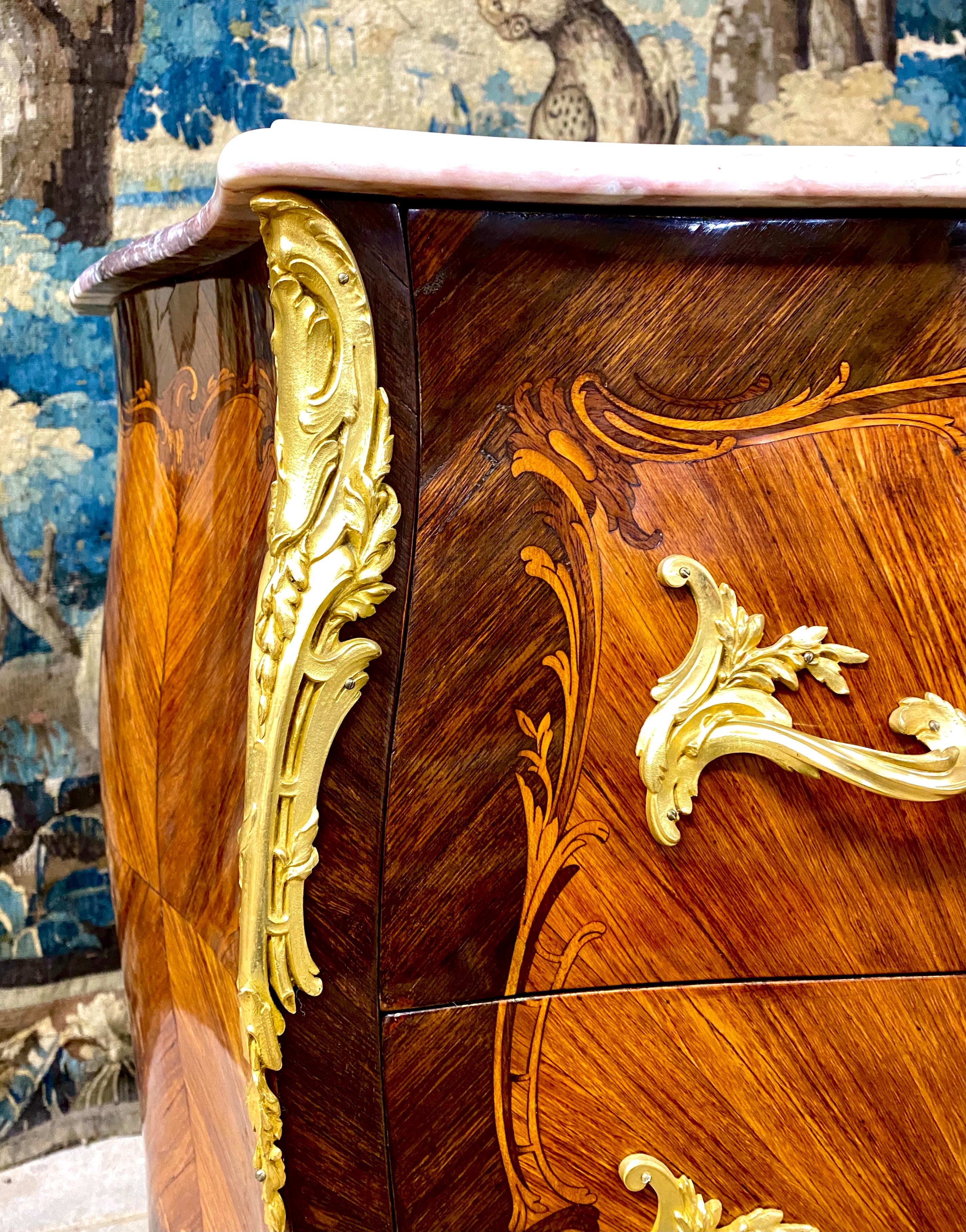 Henri Picard, Louis XV Style Chest Of Drawers in Marquetry Bronze, Napoleon III 2