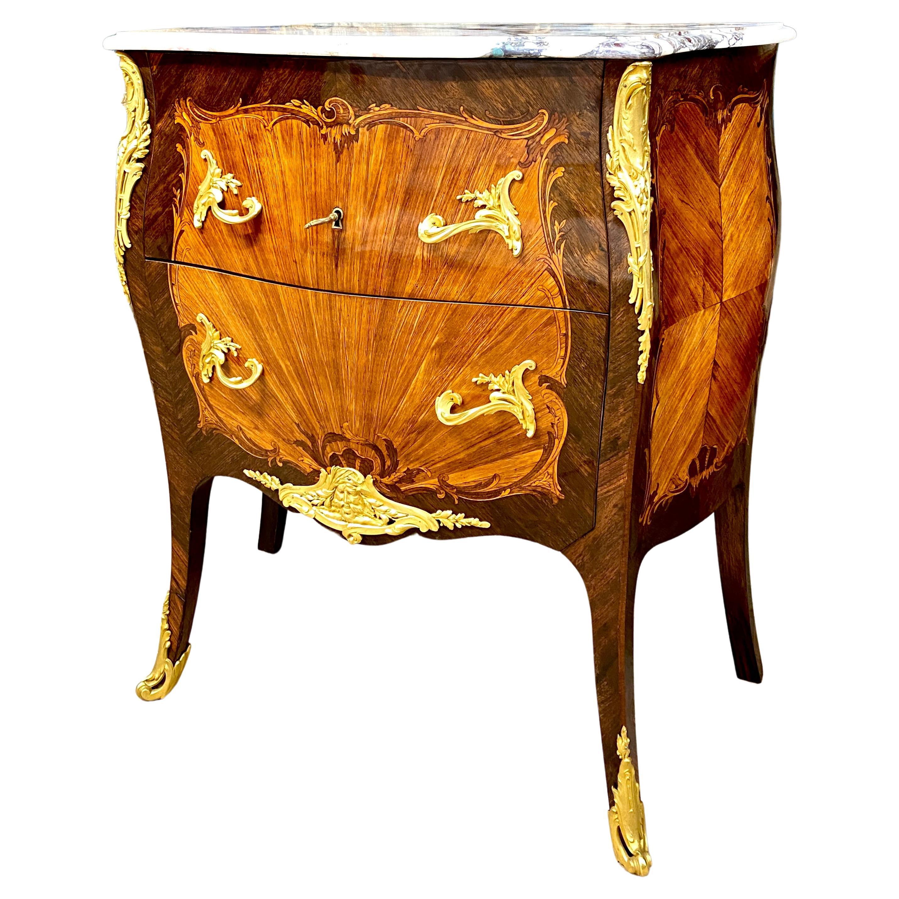 Henri Picard, Louis XV Style Chest Of Drawers in Marquetry Bronze, Napoleon III