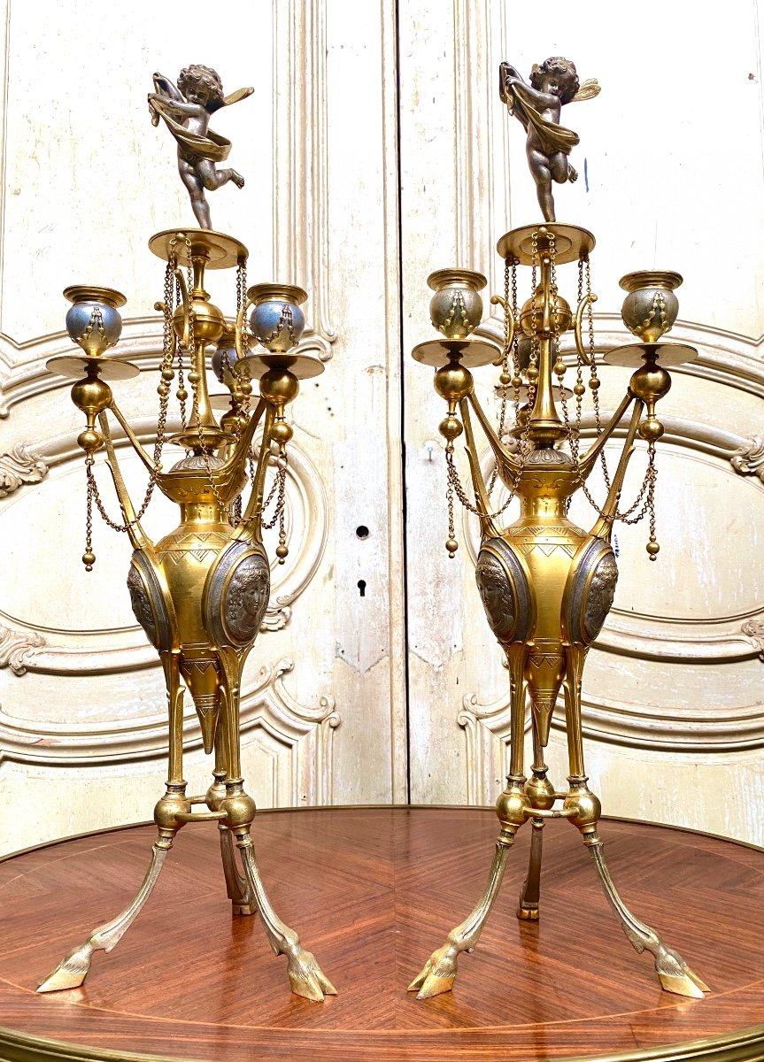 Henri Picard, Pair of Candelabra in Gilt and Silver Bronze, Napoleon III Period 5