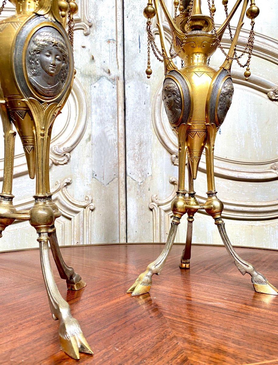 Henri Picard, Pair of Candelabra in Gilt and Silver Bronze, Napoleon III Period In Good Condition In NONANCOURT, FR