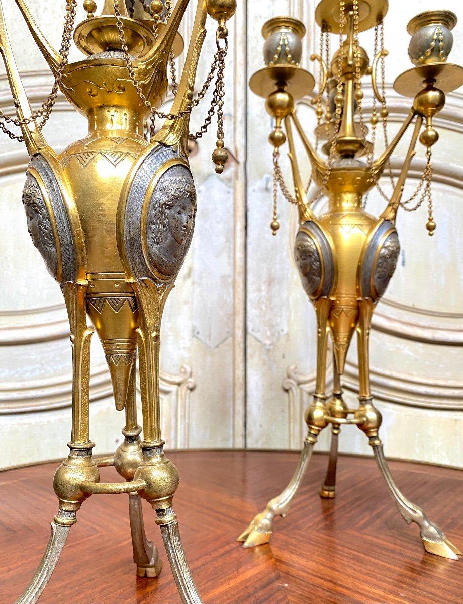 Henri Picard, Pair of Candelabra in Gilt and Silver Bronze, Napoleon III Period 1