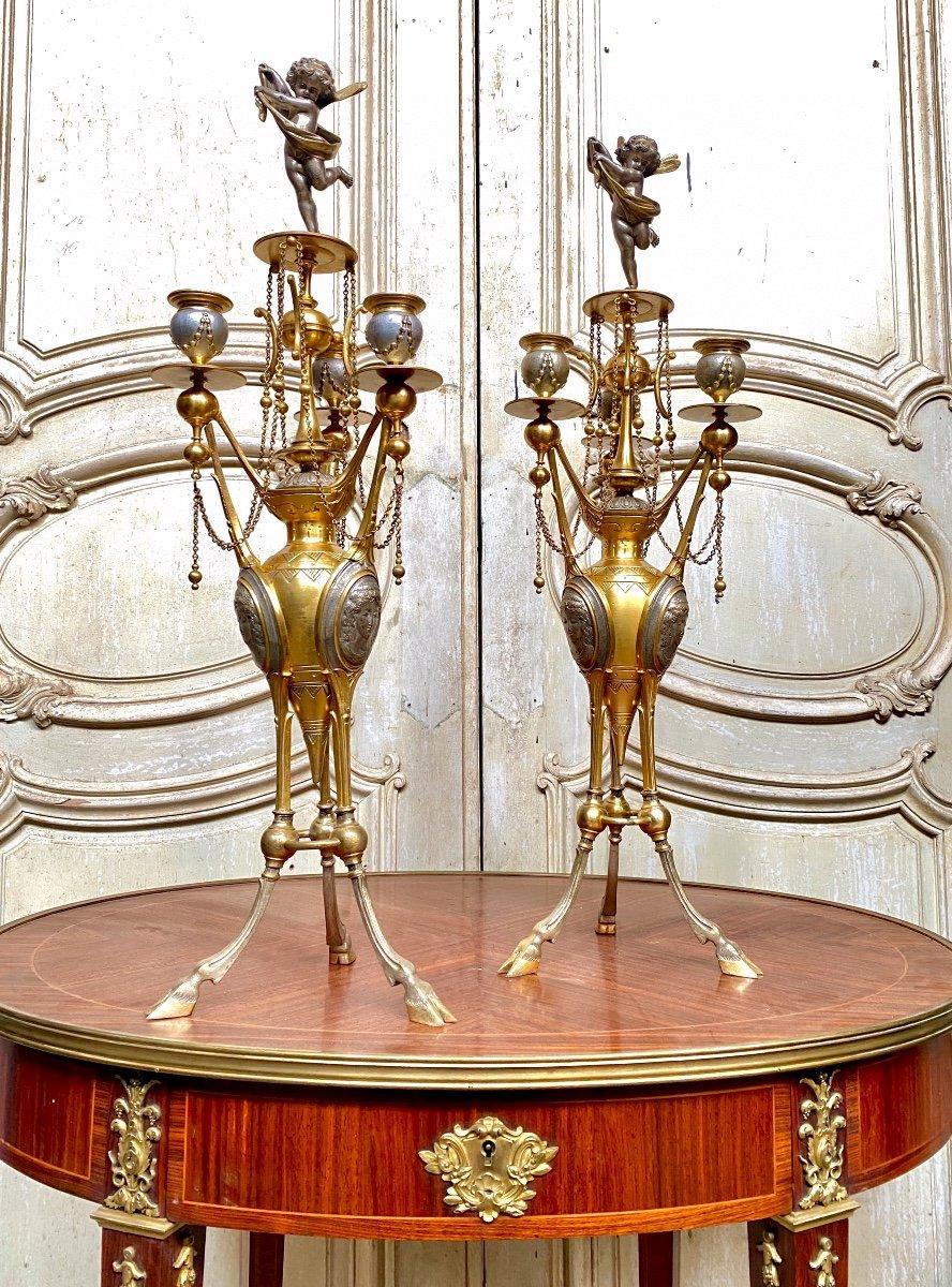 Henri Picard, Pair of Candelabra in Gilt and Silver Bronze, Napoleon III Period 3