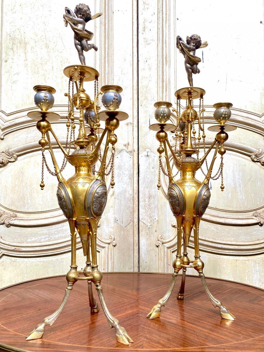 Henri Picard, Pair of Candelabra in Gilt and Silver Bronze, Napoleon III Period 4