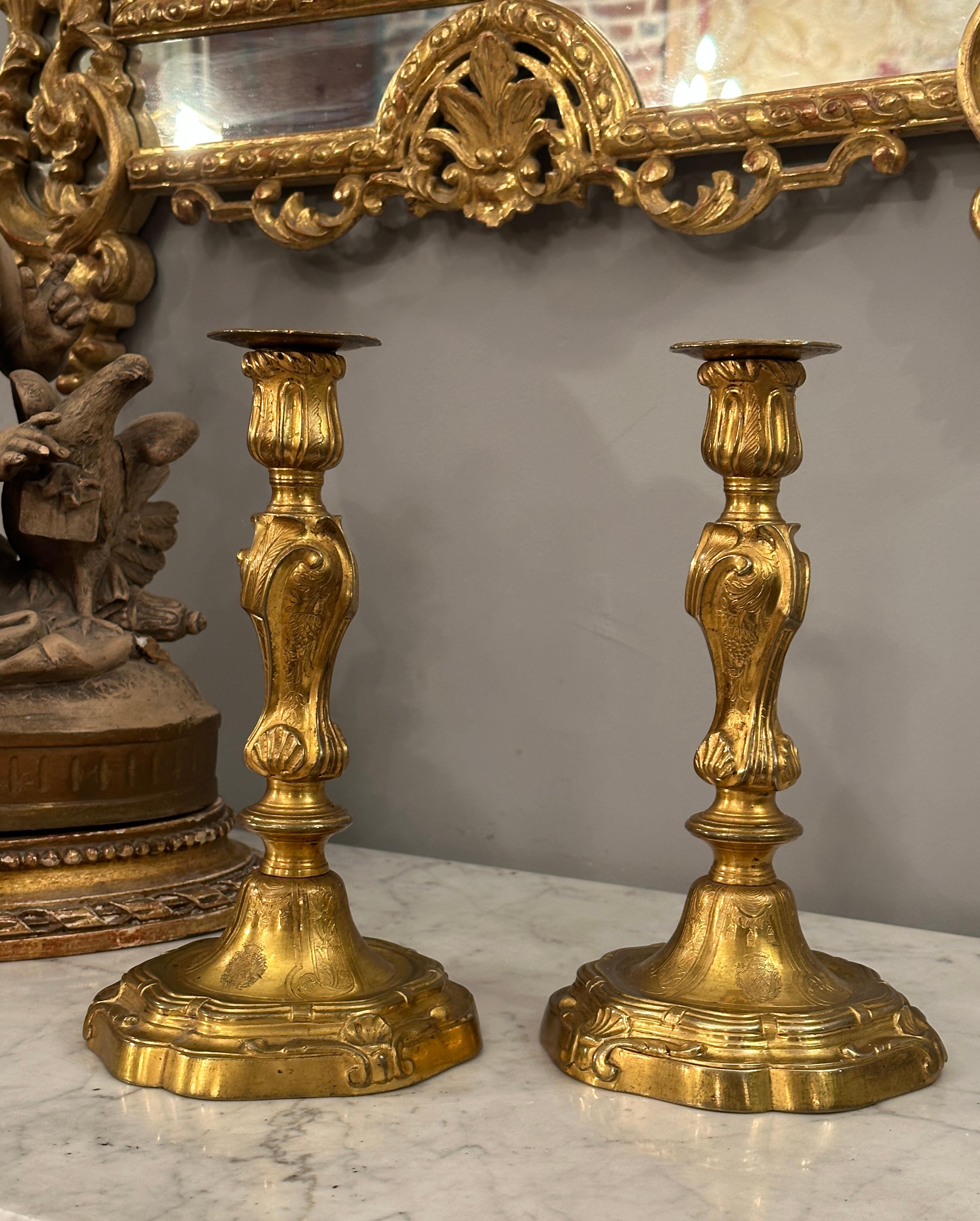 Henri Picard, Paire De Bougeoirs Flambeaux Bronze Style Louis XV XIXème For Sale 5