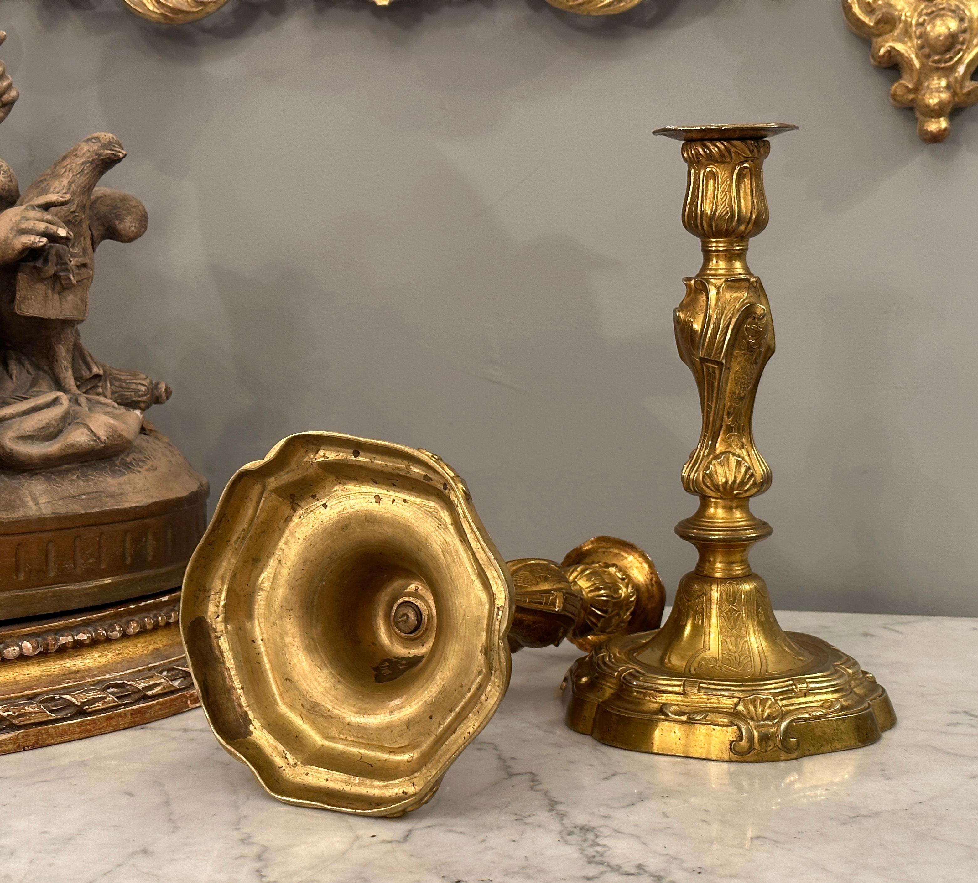 Henri Picard, Paire De Bougeoirs Flambeaux Bronze Style Louis XV XIXème For Sale 2