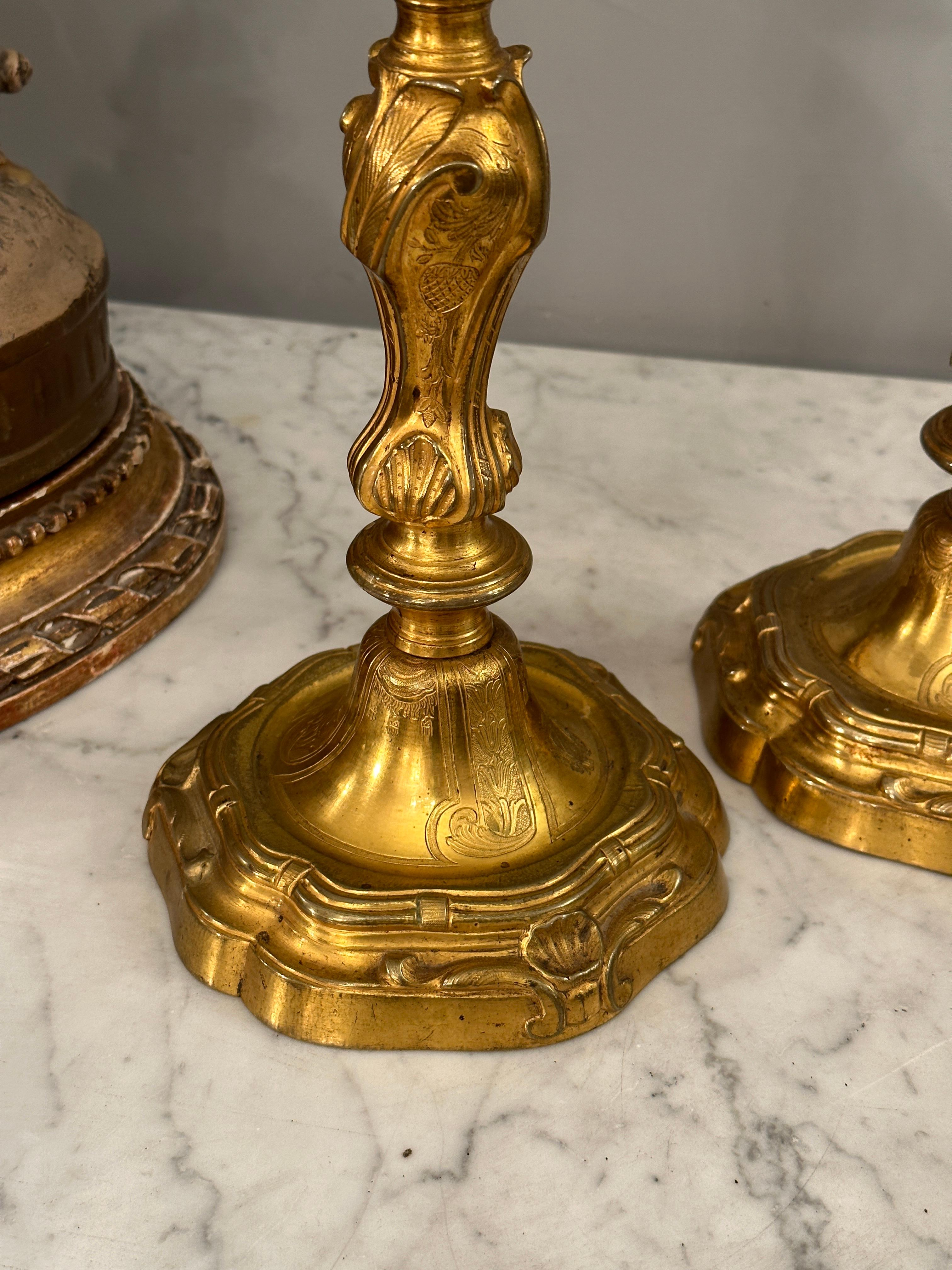 Henri Picard, Paire De Bougeoirs Flambeaux Bronze Style Louis XV XIX�ème For Sale 3