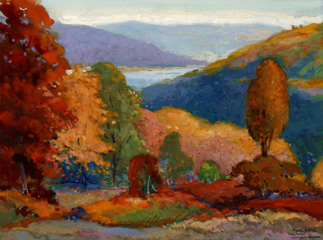 Paysage d'automne post-impressionniste des années 1940 - Painting de Henri Pierre Fortier
