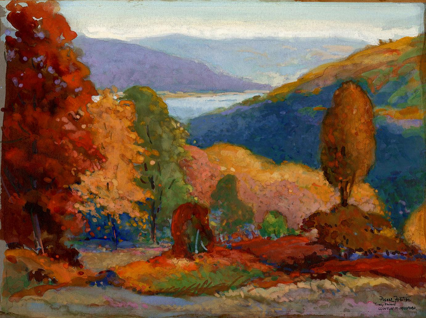 Paysage d'automne post-impressionniste des années 1940 - Impressionnisme Painting par Henri Pierre Fortier