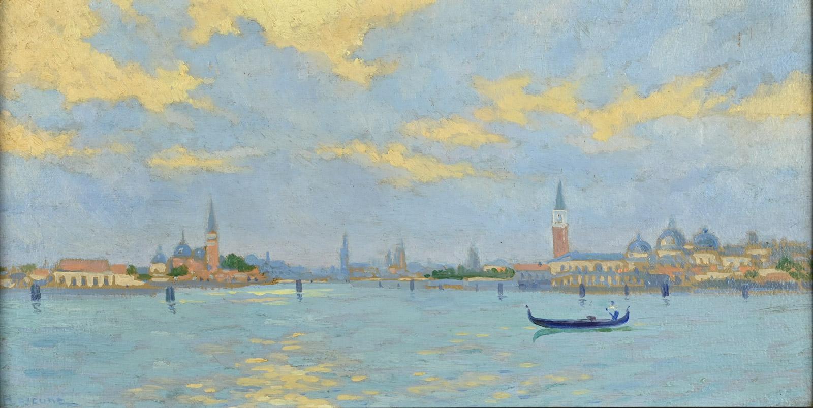 Le Grand Canal à Venise, effet du soir - Painting by Henri Pierre LEJEUNE