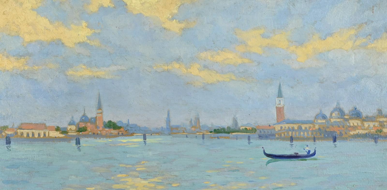 Le Grand Canal à Venise, effet du soir - Post-Impressionist Painting by Henri Pierre LEJEUNE