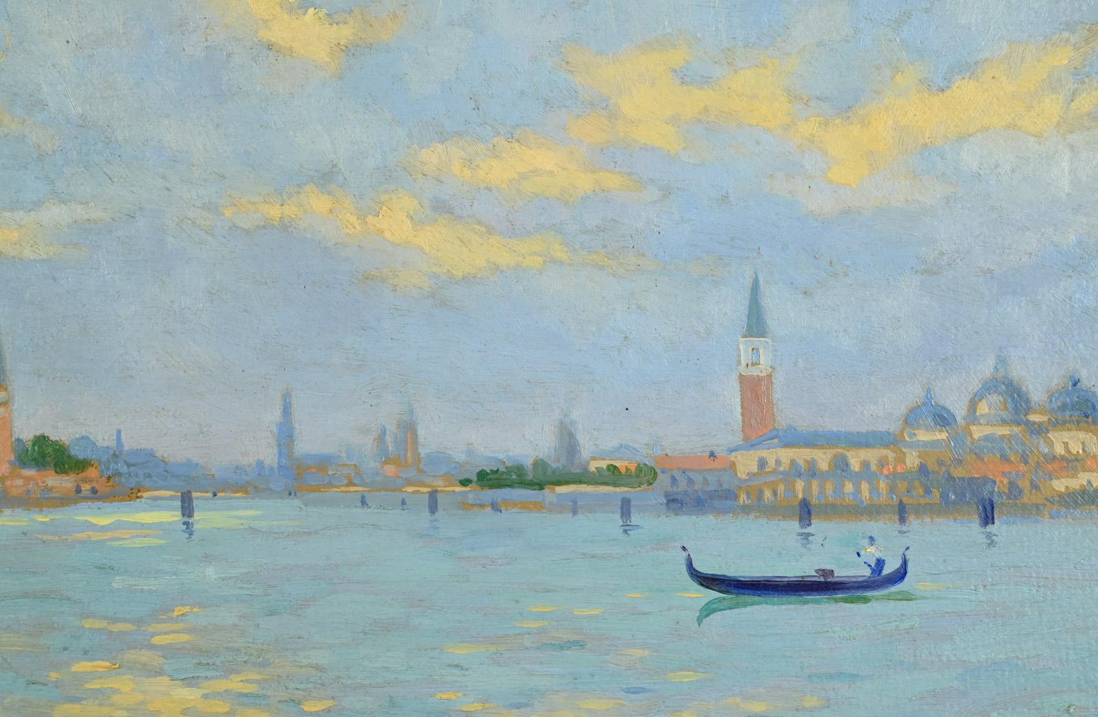 Le Grand Canal à Venise, effet du soir - Gray Landscape Painting by Henri Pierre LEJEUNE