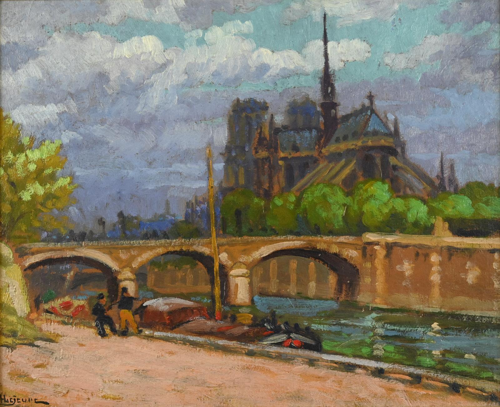 Notre Dame de Paris - Post-Impressionist Painting by Henri Pierre LEJEUNE