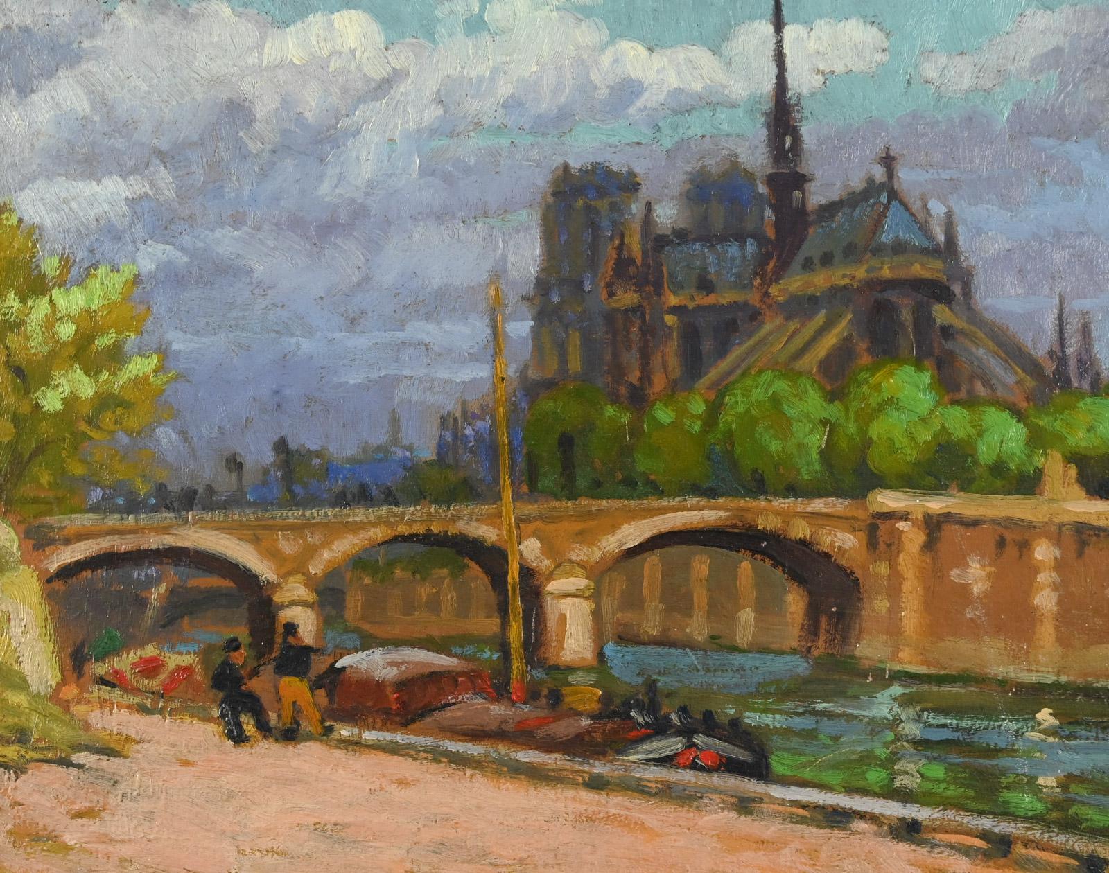 Notre Dame de Paris - Brown Landscape Painting by Henri Pierre LEJEUNE