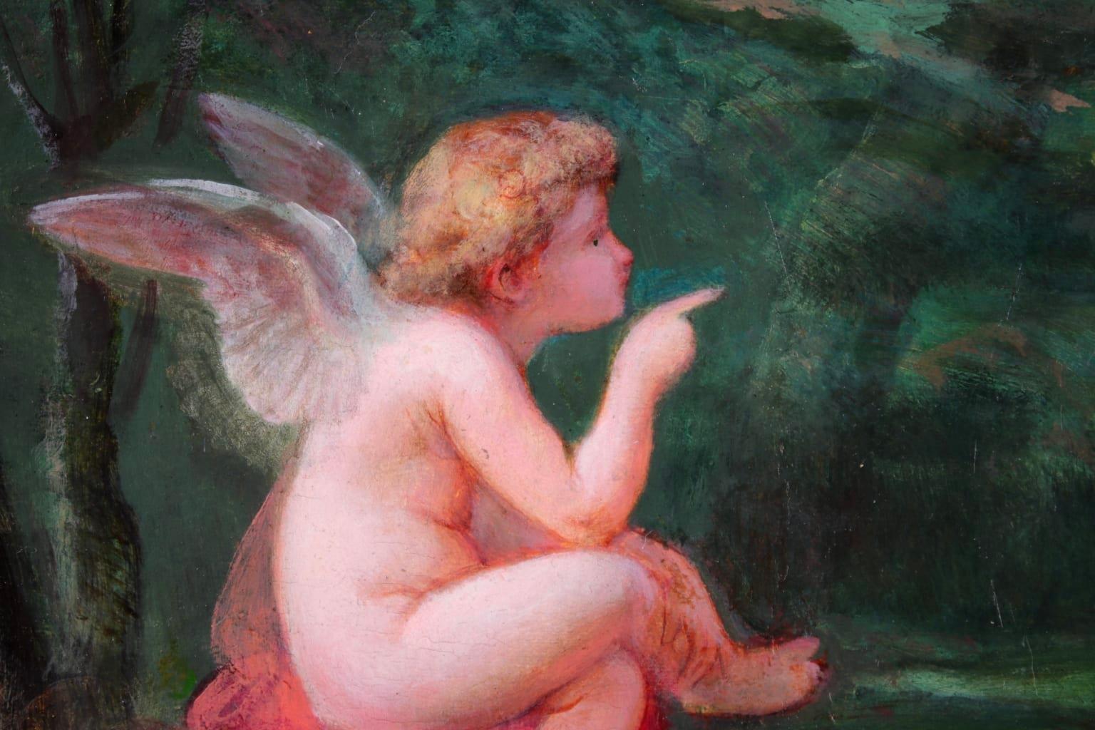 The Advice of Cupid - Romantic Oil, Figures in Landscape by Henri Pierre Picou 1