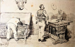 Henri Pille "the artist's studio", Ink Pen on Paper, 19th Century