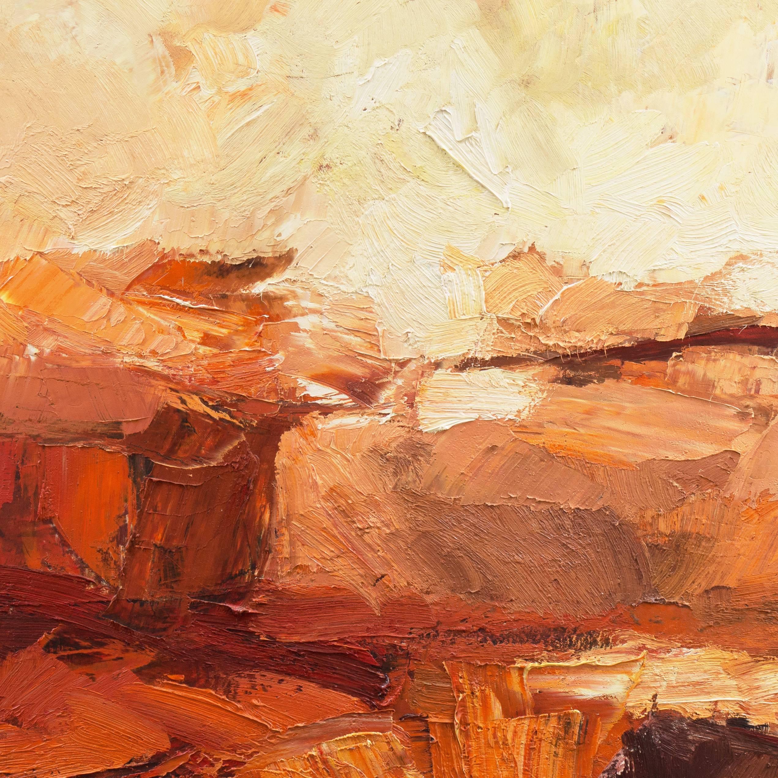'Puesta de sol sobre Velden, Holanda', Paisaje expresionista francés, Benezit - Abstract Painting Naranja de Henri Plas